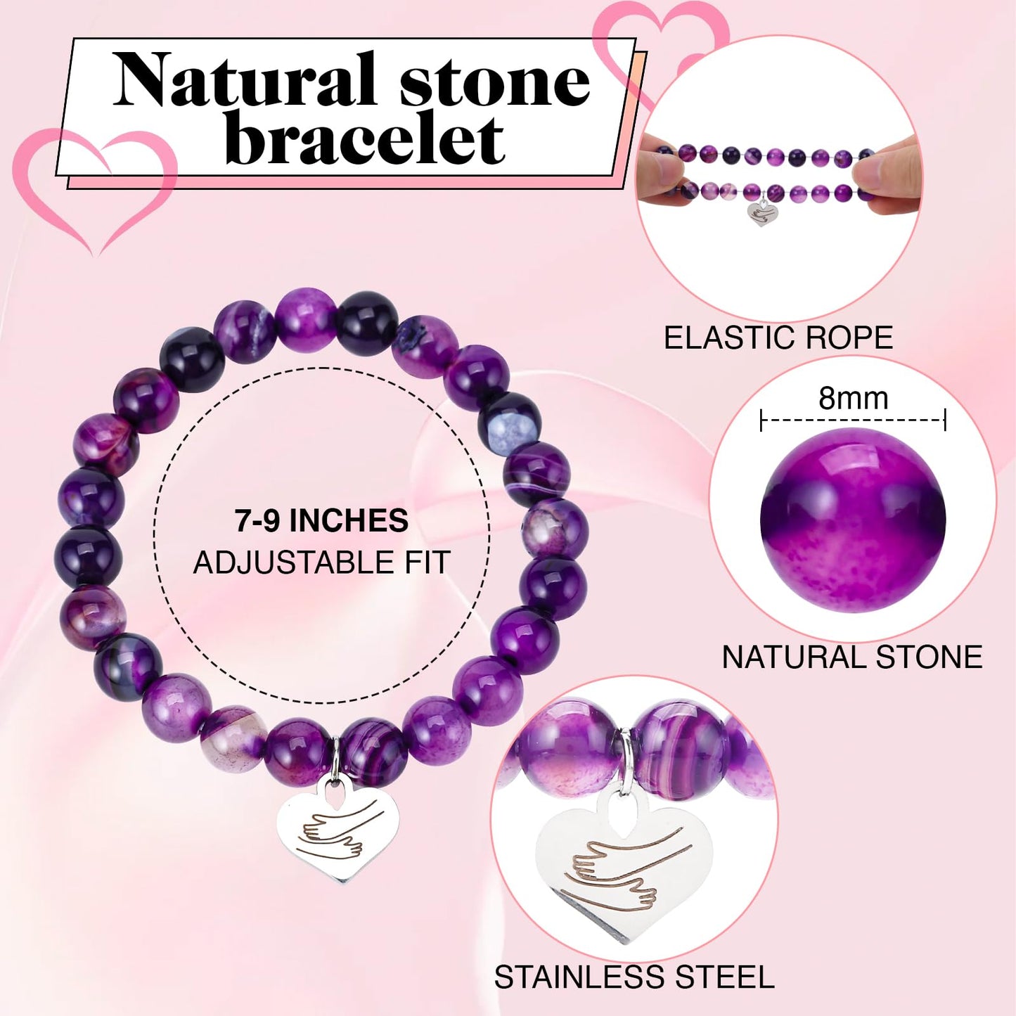Encouragement Healing gifts,Natural Stone Amethyst Bracelet for Women ,Those Facing Illness or Anxiety to Get Well Soon, Inspirational Gifts on Thanksgiving Christmas Valentine's Day (Agate amethyst)