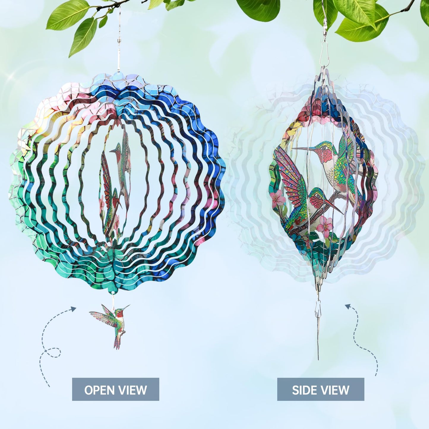 Hummingbird Wind Spinners Outdoor for Mother's Day, IDEA SHOW 12In Stainless Steel Wind Spinners, 3D Kinetic Hanging Spinners Sculpture for Women Mom, Metal Garden Decor Ornaments for Patio Yard Art