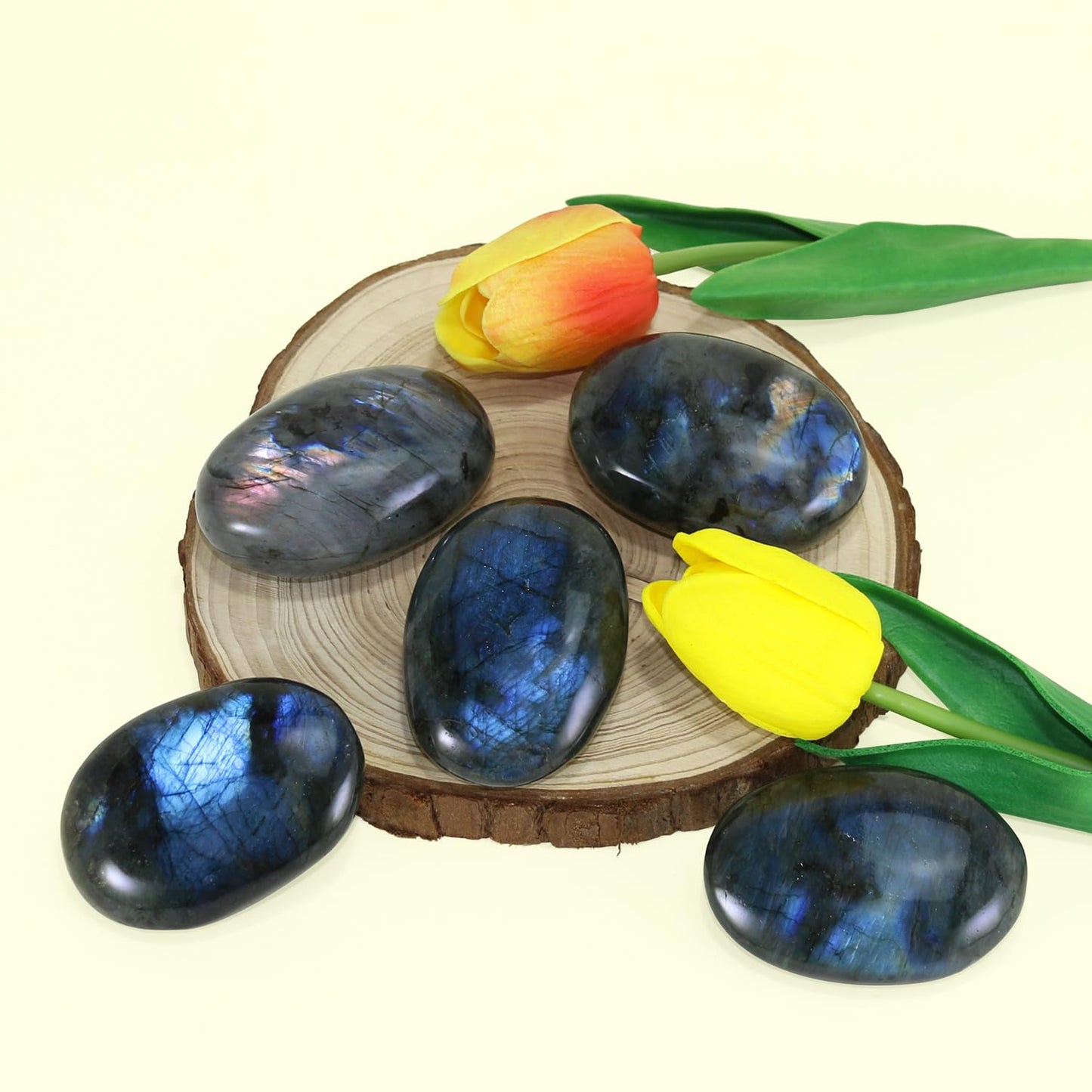 Nvzi Labradorite Crystal Palm Stone, Worry Stones, Crystals and Healing Stones, Polished Rocks, Natural Gemstones, Chakra Stones for Healing Crystals Daily Use