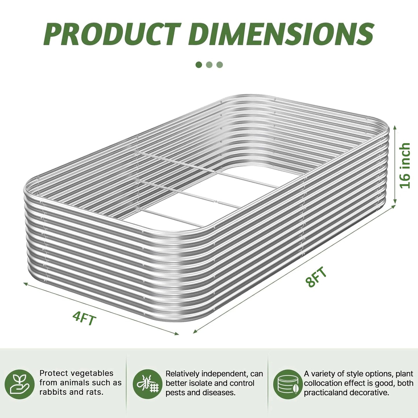 CATMANOR 2 Pack Tall 8x4FT Corrugated Galvanized Steel Raised Garden Bed Outdoor, Metal Above Ground Garden Bed for Vegetables and Flowers, Raised Beds for Gardening