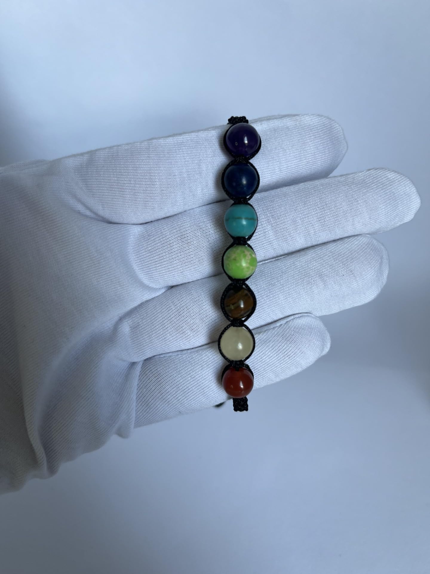 joy-d Chakra Bracelet 7 Stone Healing Bracelet on Adjustable Black Thread Natural Gemstone Jewelry for Energy, Balance, Meditation & Wellness - Unisex Mind, Body & Soul Healing Energy Bracelet