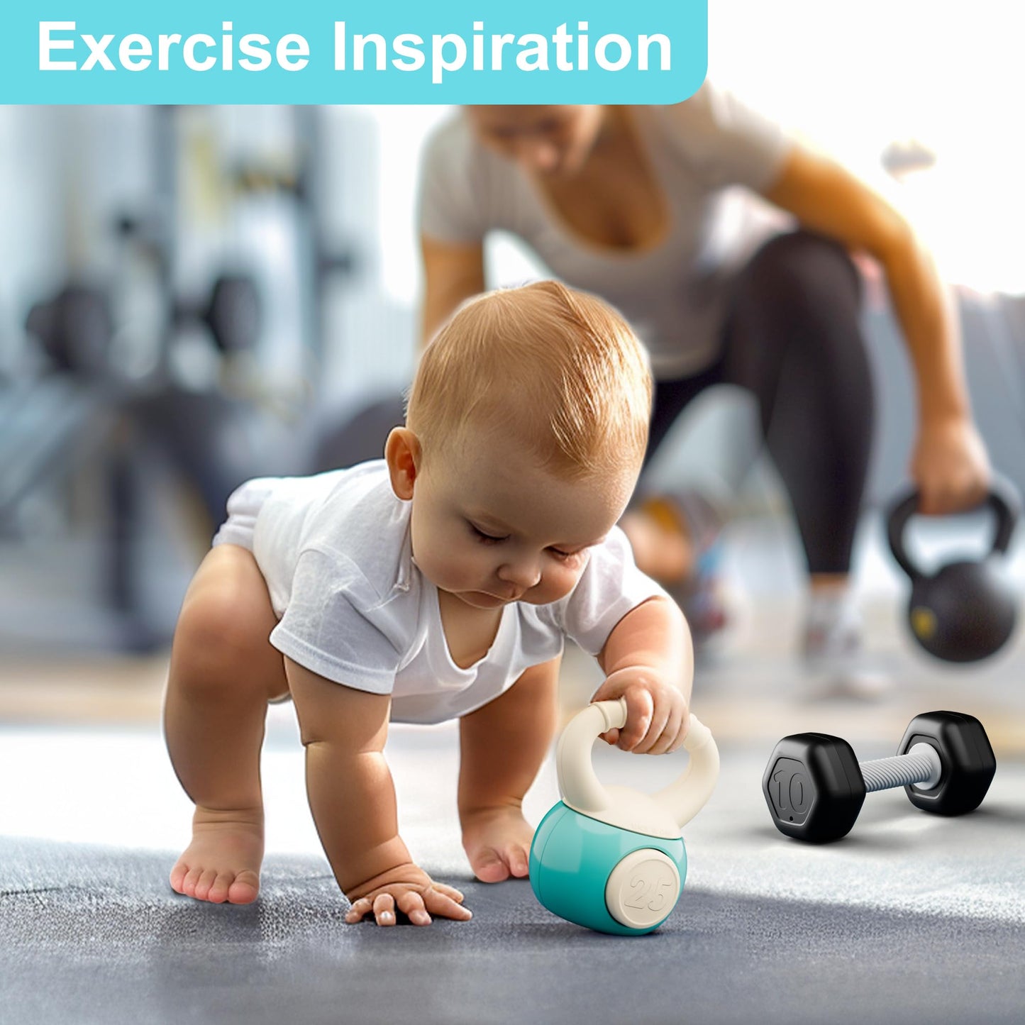 iPlay, iLearn Baby First Gym Rattle Set, Infant Dumbbell Weights Teething Rattles 3-6-12 Month, Newborn Workout Sensory Stroller Toy, Babies Birthday Shower Gift 5 7 8 9 10 Month Toddler Boy Girl-7PCS