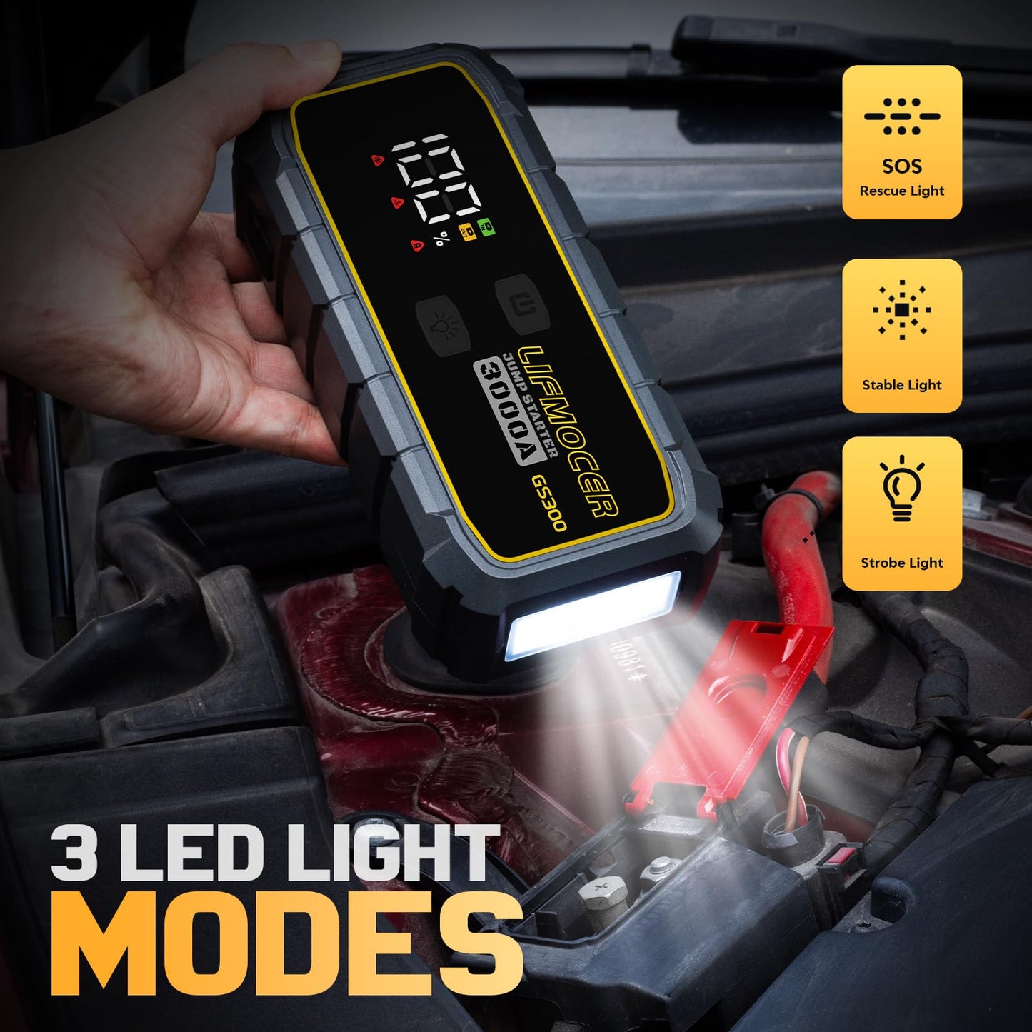 GS300 Car Jump Starter,3000A Portable Battery Jumper Starter for Up to 10.0L Gas & 8.0L Diesel Engines,59.2WH 12V Jump Box with Storage Case,USB Quick Charge,LCD Display,for Cars,Motorcycles,Trucks
