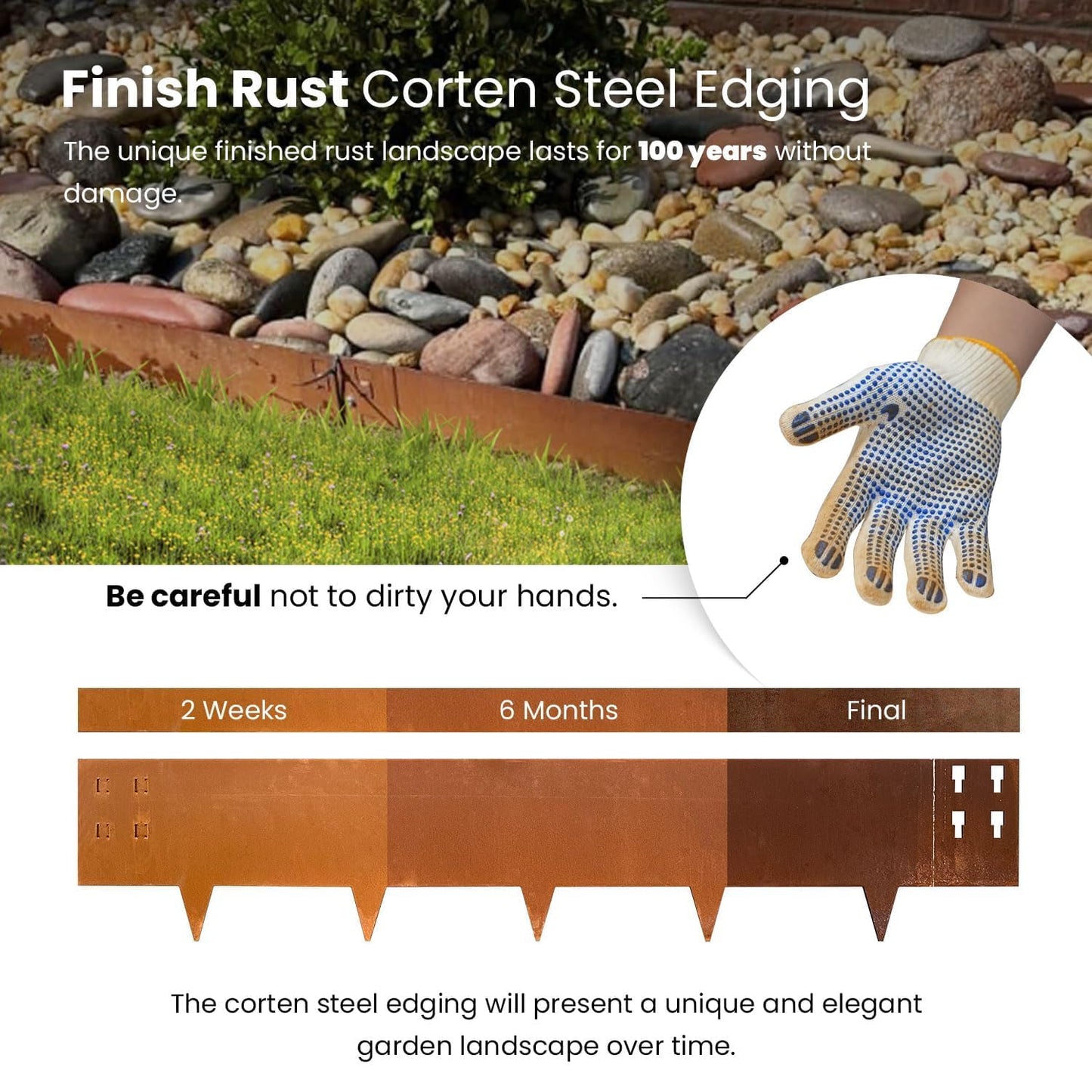 Corten Steel Edging Steel Landscape Edging Metal Garden Edging 8 Inch Metal Landscape Edging Landscaping Rusted 40 Inch Strips Patina 6 pcs Edge for Yard Lawn Outdoor by GZGNEEVL
