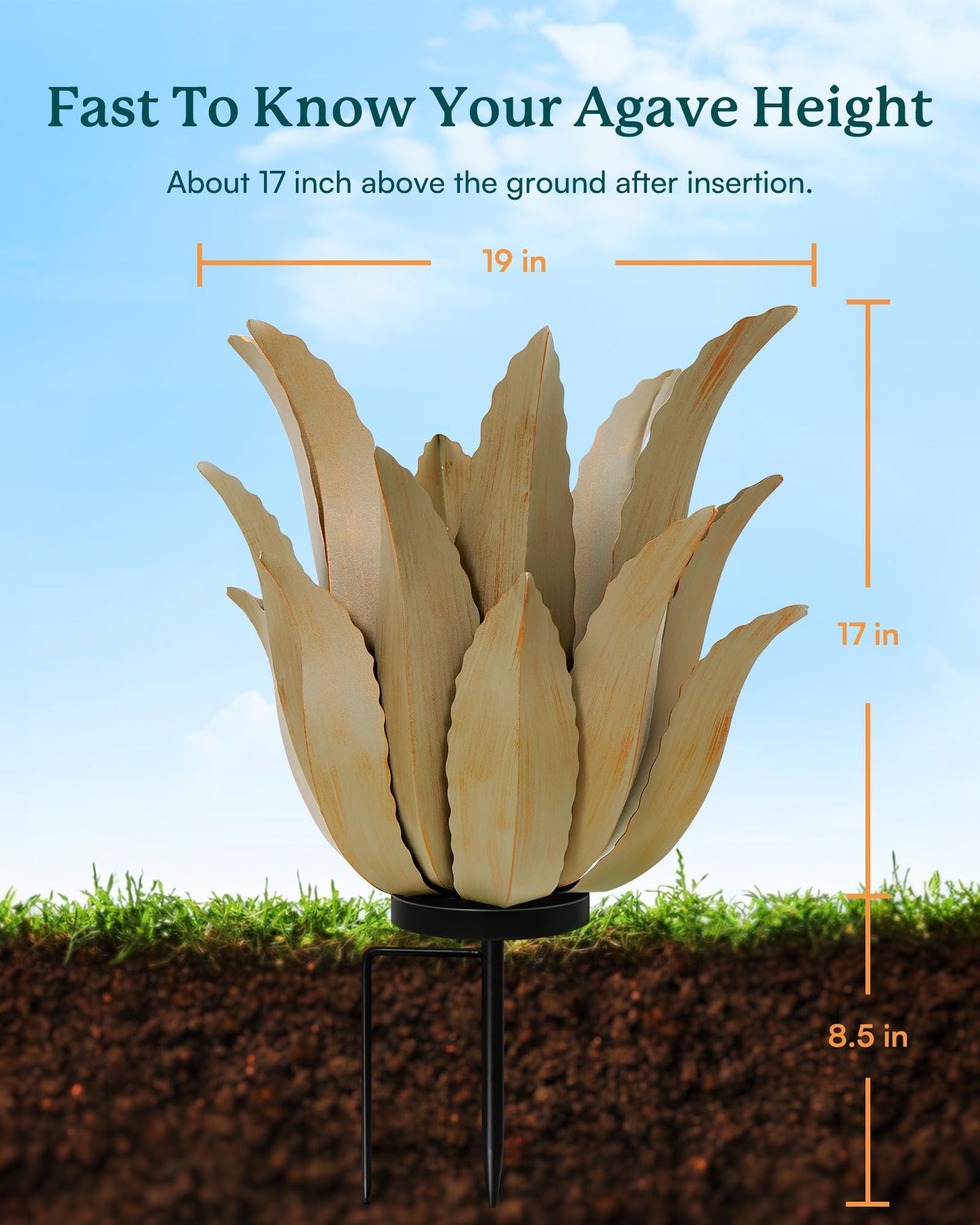 Cyan Oasis Metal Agave Plant Outdoor Decor - 25.5" H Large Hand Painted Desert Themed Garden Sculpture, Weather Resistant Rustic Yard Art for Lawn Patio, Unique Ornament Gift for Home & Garden