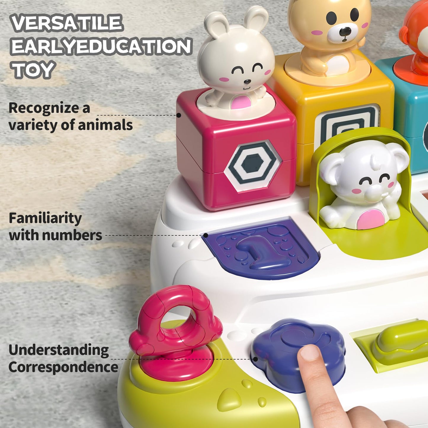 PANITU Baby Pop Up Animal Toys with Buttons & Colors, Montessori Cause and Effect Toys for Boys Girls, Kids, Toddlers, Babies – 9 Months +