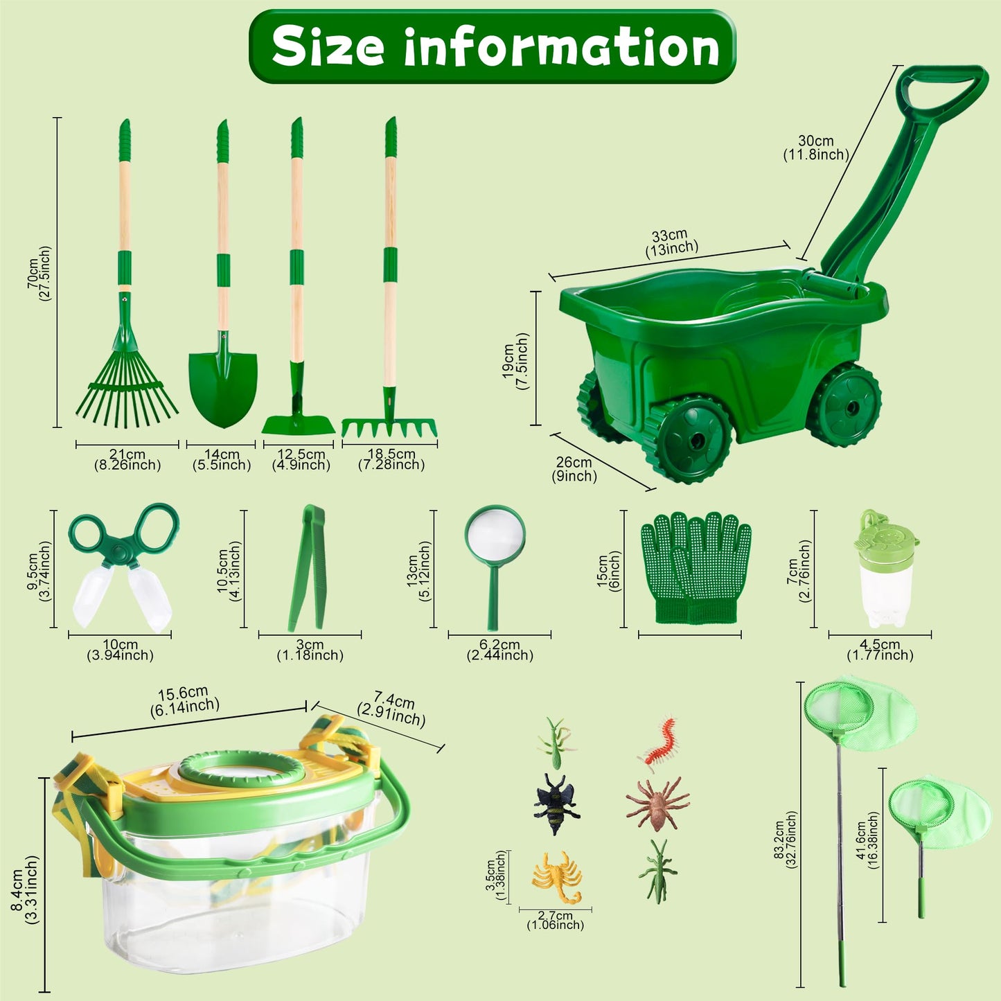 Duckura Kids Gardening Tools Bug Catcher Kit, Outdoor Toys with Wheelbarrow Set and Shovel, Rake, Bug Catcher Kit, Summer Yard Digging Weed Birthday Gifts Toys, Easter for Boys Girls Age 2 3+