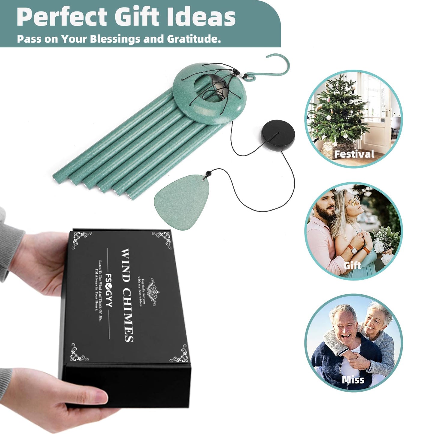 FSVGYY Wind-Chimes-Outdoor-Deep-Tone, Large Soothing Melodic Tones Windchimes, Wind Chimes for Outside, Memorial Wind Chime Best Gift for Mom Women Grandma Neighbors(32" Cyan Coated Aluminum)