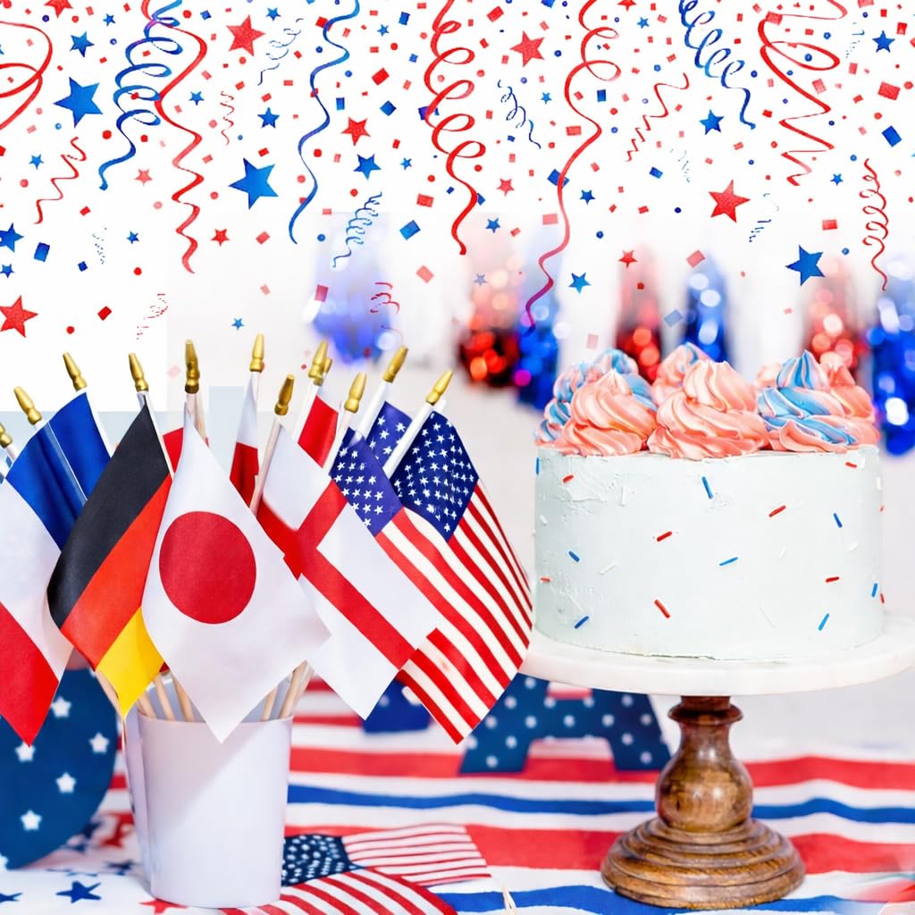AhfuLife 48 Countries Wooden Handheld Flags on Stick for World Cup Decorations, 48PCS Double Sides Fabric Handheld Small Flags Banner with 11.8in Pole for Soccer Olympic Party 2026 Garden Street Decorations