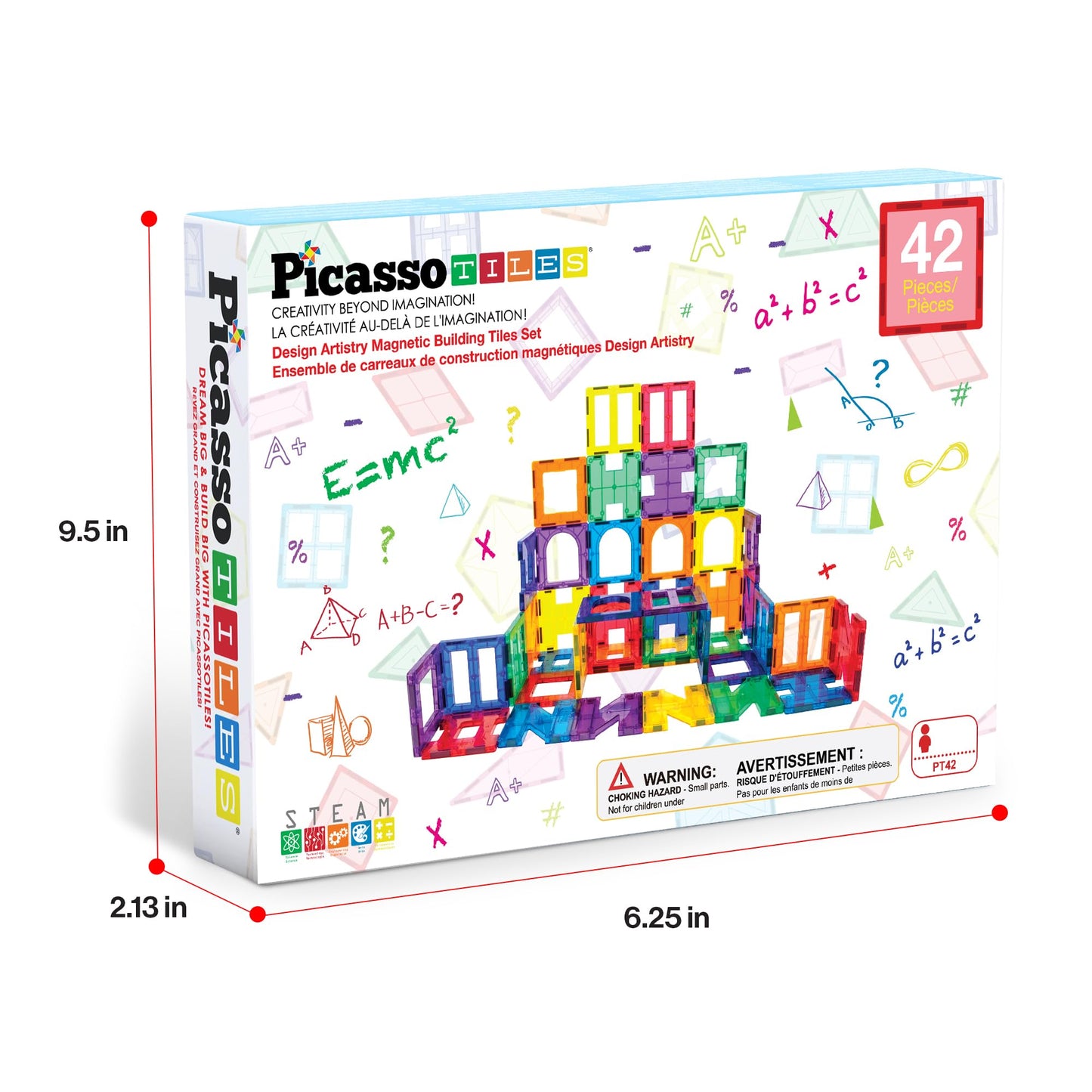 PicassoTiles 42pcs Magnetic Tiles Magnet Blocks See-Through Shape STEM Toys Building Block Educational Playset Compatible with Major Brand Tile -Starter Set for Boys and Girls Toddlers Ages 3+ PT42
