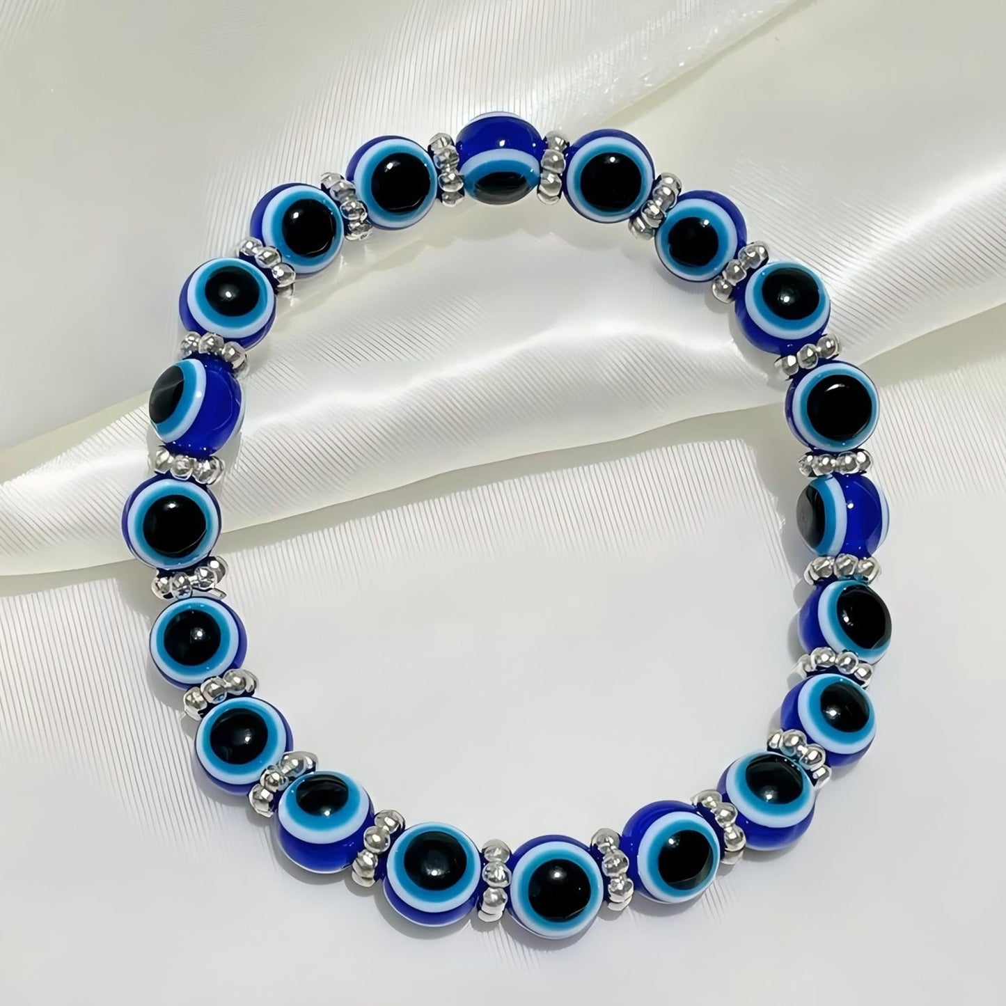 Cryhand Female 8mm Beaded Bracelets For Women 2PCS Evil Eyes Bracelet for Men Handmade Lucky Money Stretchy Crystal Bracelets Best Gifts