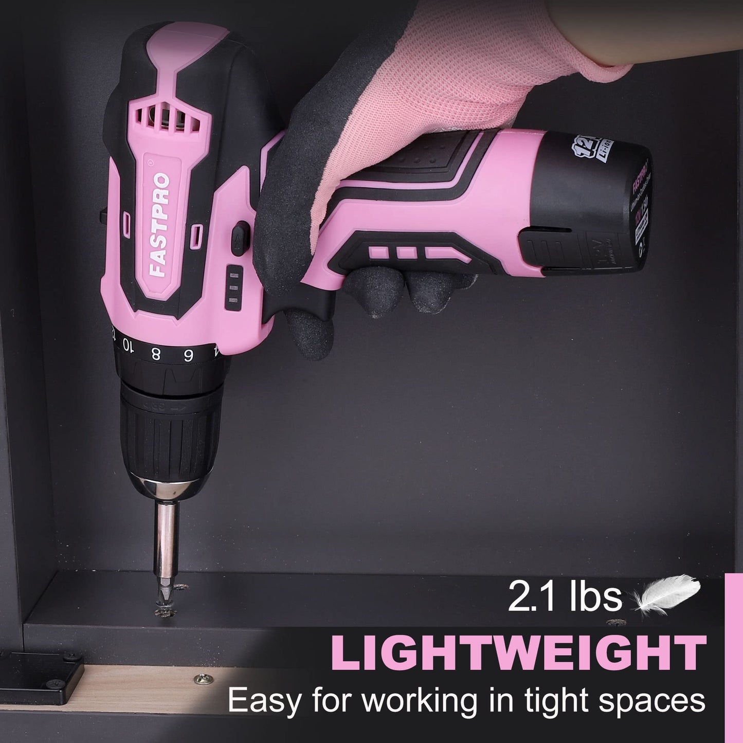 FASTPRO 160-Piece Pink Tool Set with 12V Cordless Drill Driver, Lady's Home Repairing Tool Kit with Drill in Storage Case, For DIY, Home Maintenance
