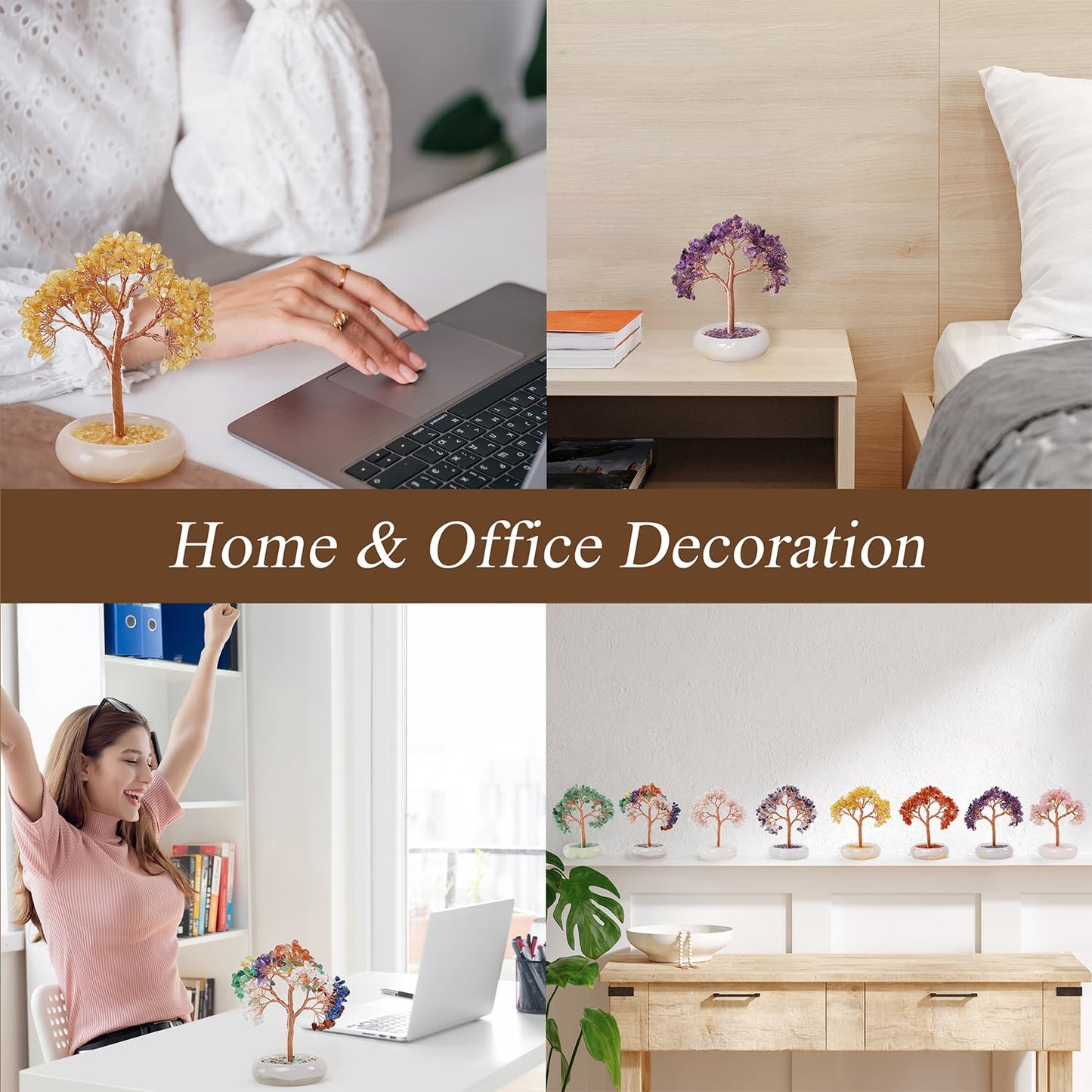 MAGIC AND MIRACLES Rose Quartz Crystal Trees of Life for Home Office Desk Deco, Bonsai Tree, Chakra Healing Crystals Stones for Money Good Luck Pink Stone Crystals Birthday Gifts for Women