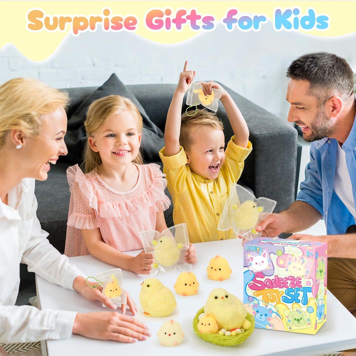 NINAOR Squishy Fidget Toys, 6Pcs Squeeze Soft Cute Stuff Chicken Sensory Toys for Kids Stress Relief Gifts, Birthday Party Favors Desk Classroom Decor Goodie Bags Stocking Stuffers