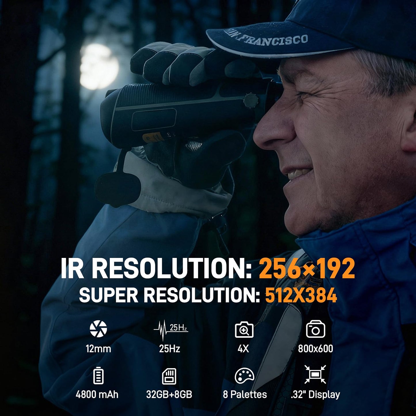 TESLONG TTS260 Thermal Imaging Monocular 256x192, IR Night Vision 25Hz,4X Digital Zoom, 8 Color Palettes, Hotspot Tracking, 32GB, USB-C FileTransfer for Hunting, Patrol, Search & Rescue