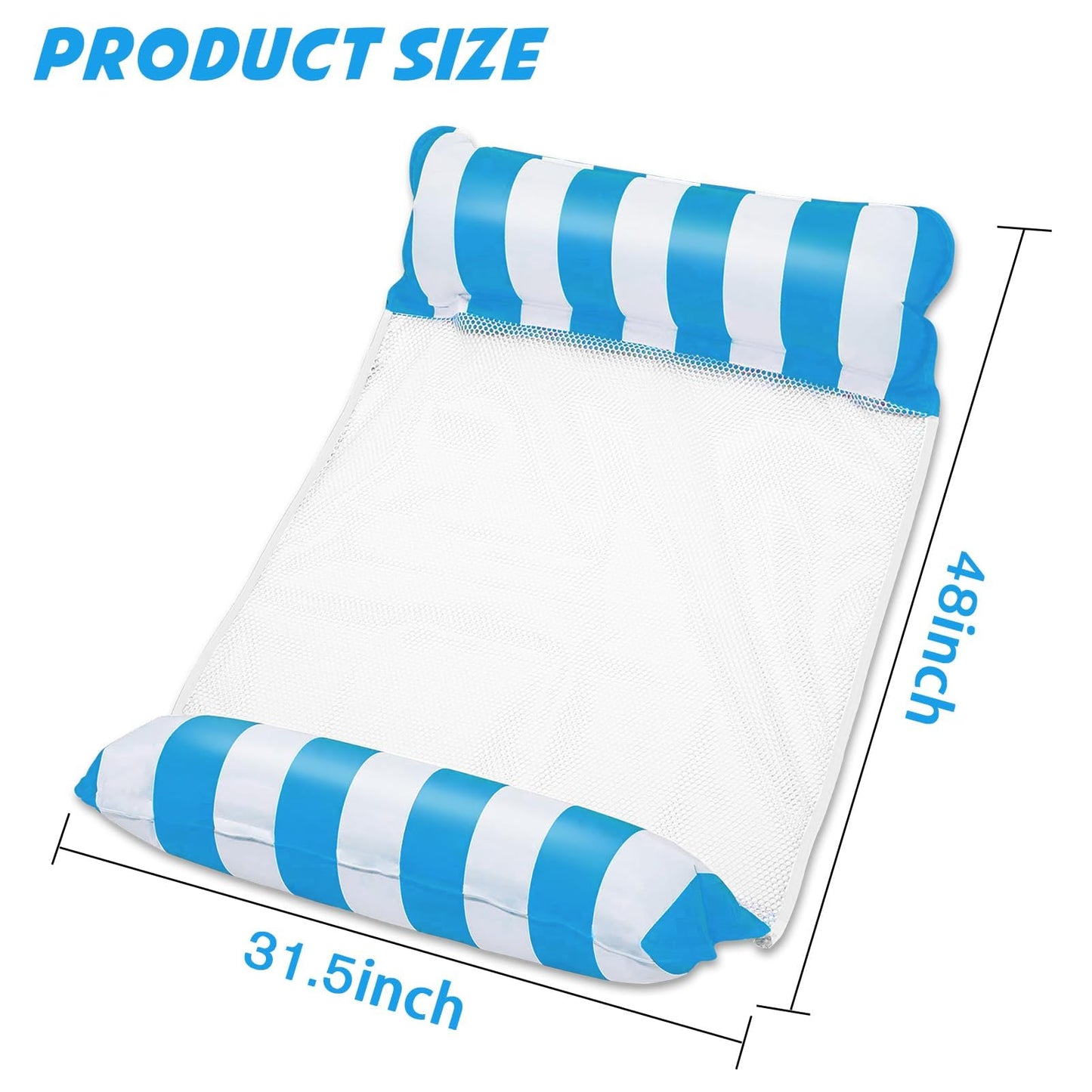 Inflatable Pool Float Hammock for Adults ā 4-in-1 Floating Water Lounger with Headrest & Footrest ā Portable Mesh Floatie for Pool, Beach, Lake ā Blue & White Striped Water Hammock Chair