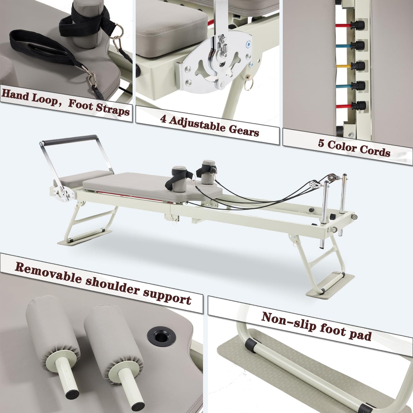 Pilates Reformer Machine,Grey Foldable Pilates Reformer Equipment Home Indoor Workout Machine,for Home Gym Cardio Fitness Personal Indoor Sport Apparatus
