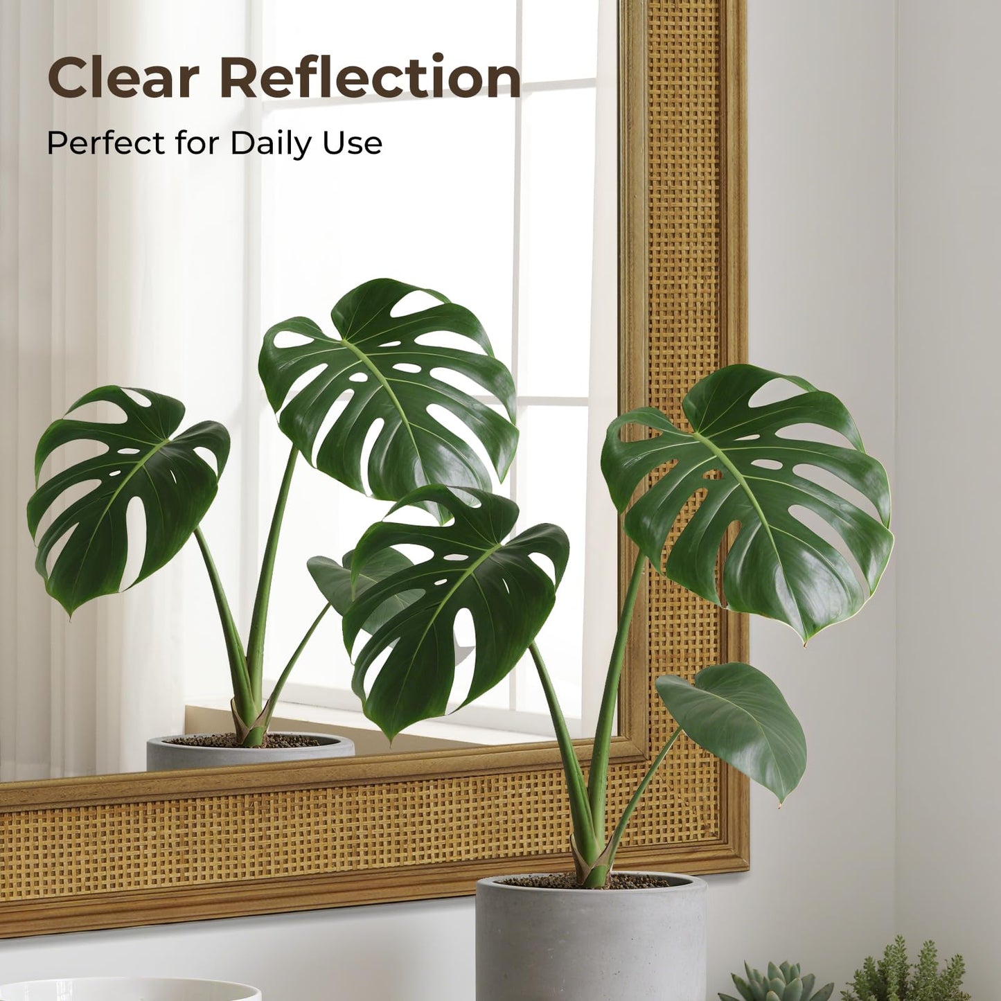 WallBeyond Rattan Wall Mirror Rectangle, 24 X 32 inch Rattan Mirror with Wooden Framed for Wall Decor Bathroom, Living Room, Entryway, Farmhouse, Bedroom