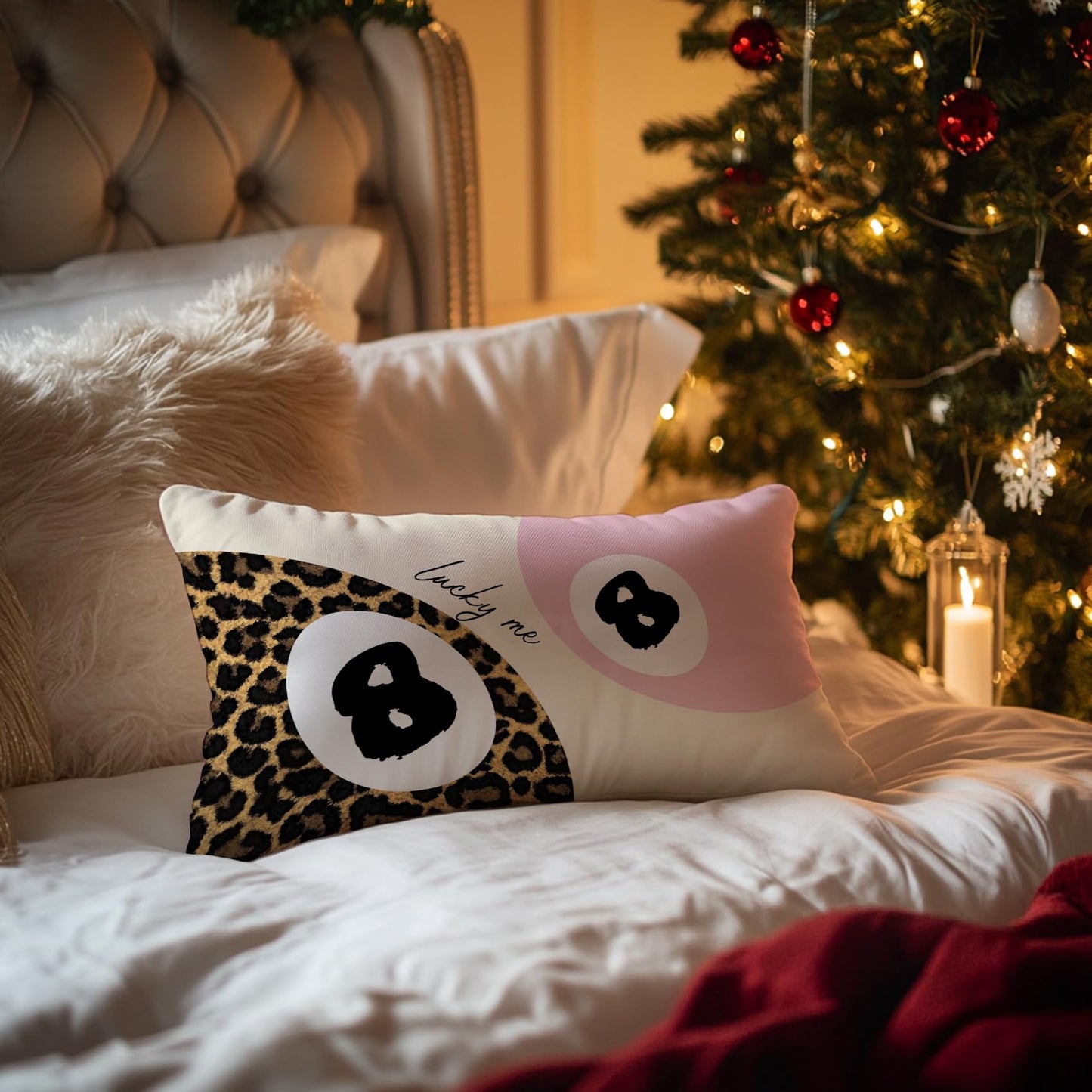Foritho Trendy Leopard Lucky 8 Ball Pillow Covers 20x12, Cheetah Leopard Print Room Decor, Funky Preppy Leopard and Black Billiards Decorative Throw Pillow Covers for Girls Dorm Apartment,Set of 2