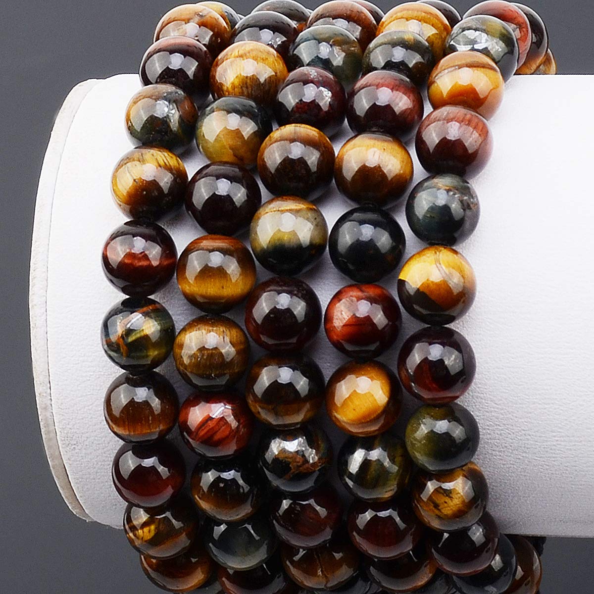 MASSIVE BEADS Elagnat Natural Multi-Color Tiger Eye Braided Macrame Bracelet 8mm Round Beads Gift (Multi-Color Tiger Eye, 8mm)
