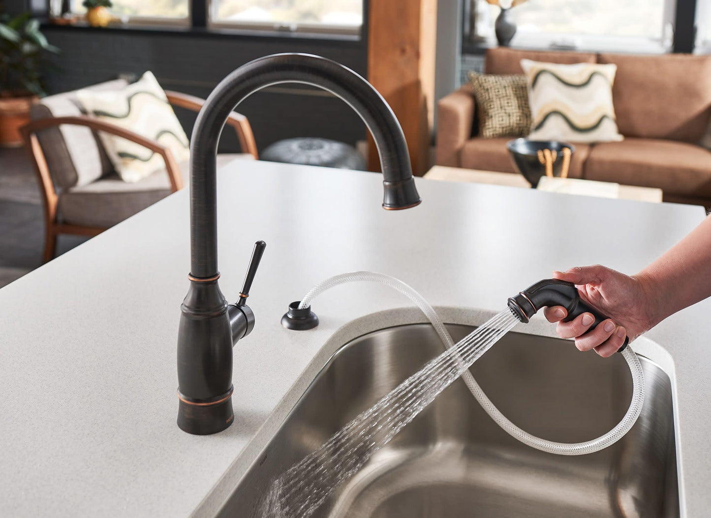 Moen Noell Mediterranean Bronze Single-Handle Kitchen Faucet with Side Sprayer, 87506BRB