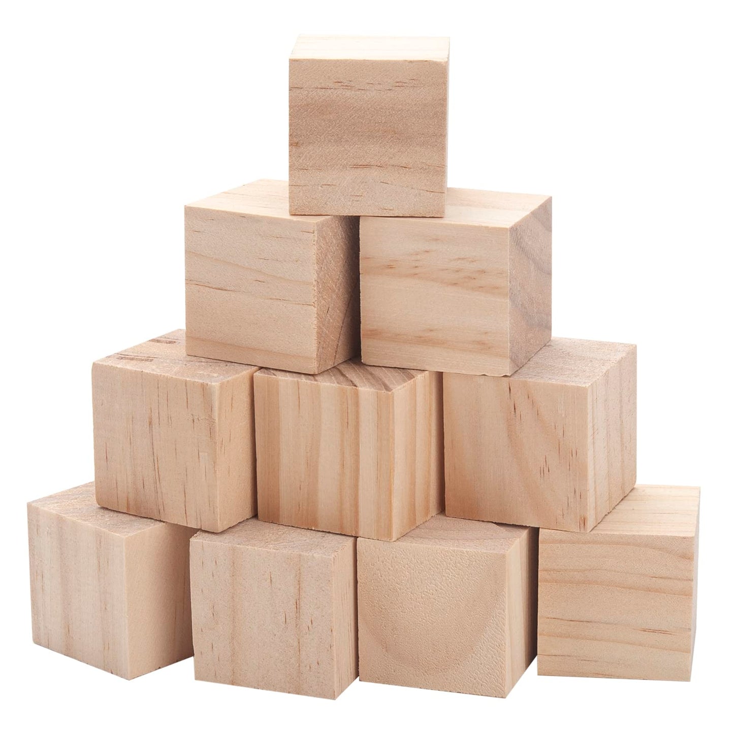 Wooden Cubes Wood Blocks for Crafts, 2 inch 10 PCS Blank Large Wooden Blocks for Crafts and Decor, Unfinished Natural Solid Squares Wood Cubes for Carving, Letter Stamps, Model Making