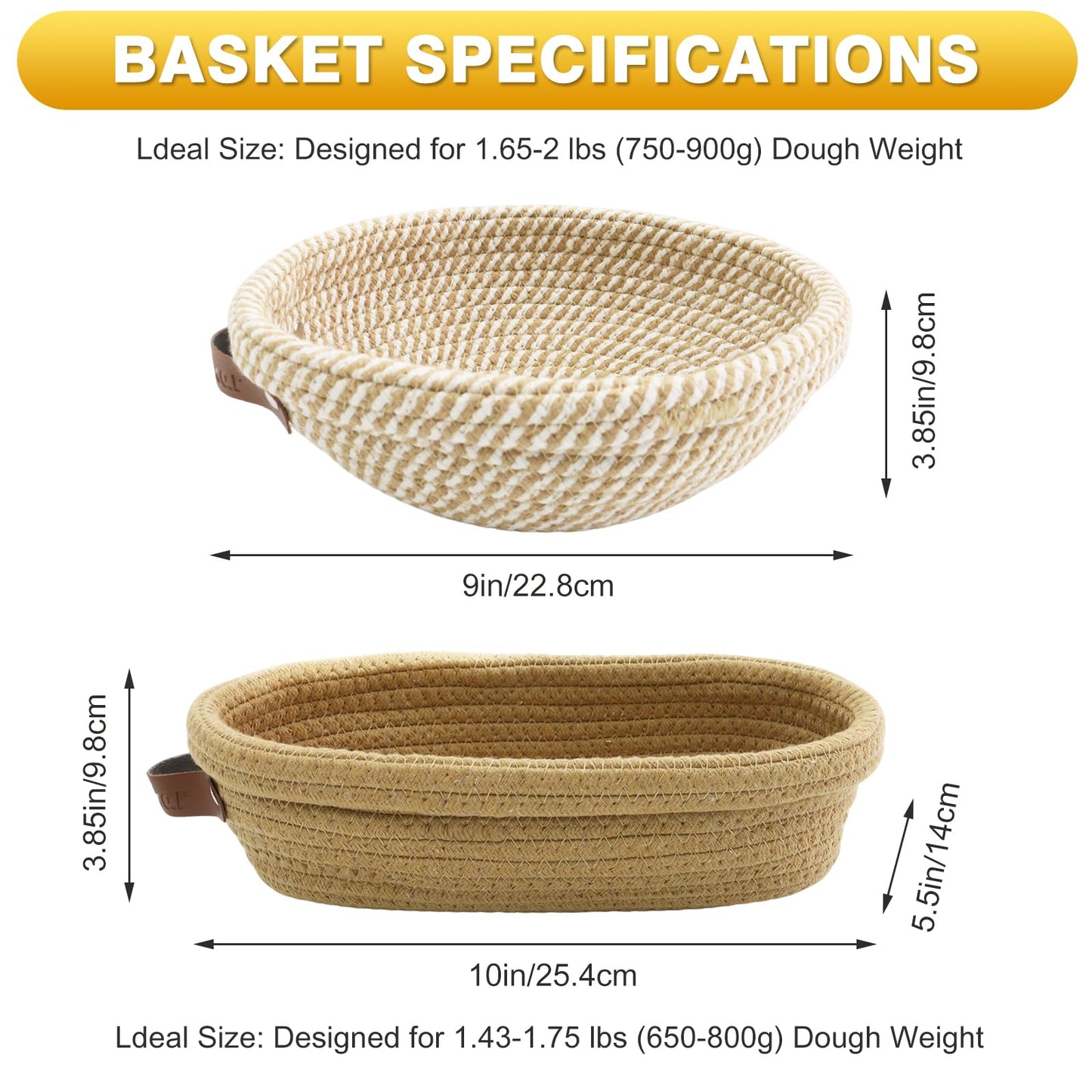 Nikkar Banneton Bread Proofing Basket Set of 2, 9 10 11 inches Round & Oval Cotton Rope Sourdough Bread Baking Supplies Proofing Bowls with Liners & Covers Gifts for Bakers Women Wife Mom