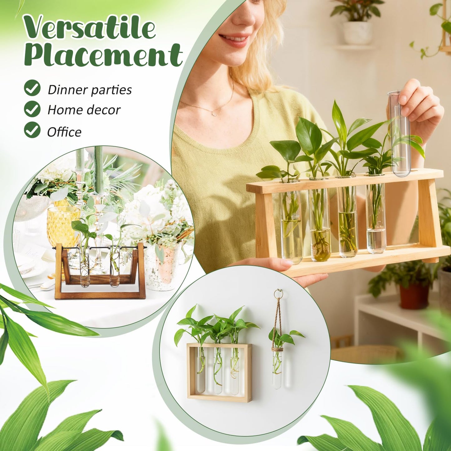 Healvian 5pcs Glass Test Tube Hydroponic Plant Vase Propagation Station for Desk Small Terrarium Flowers Home Décor 2.5x3x11cm