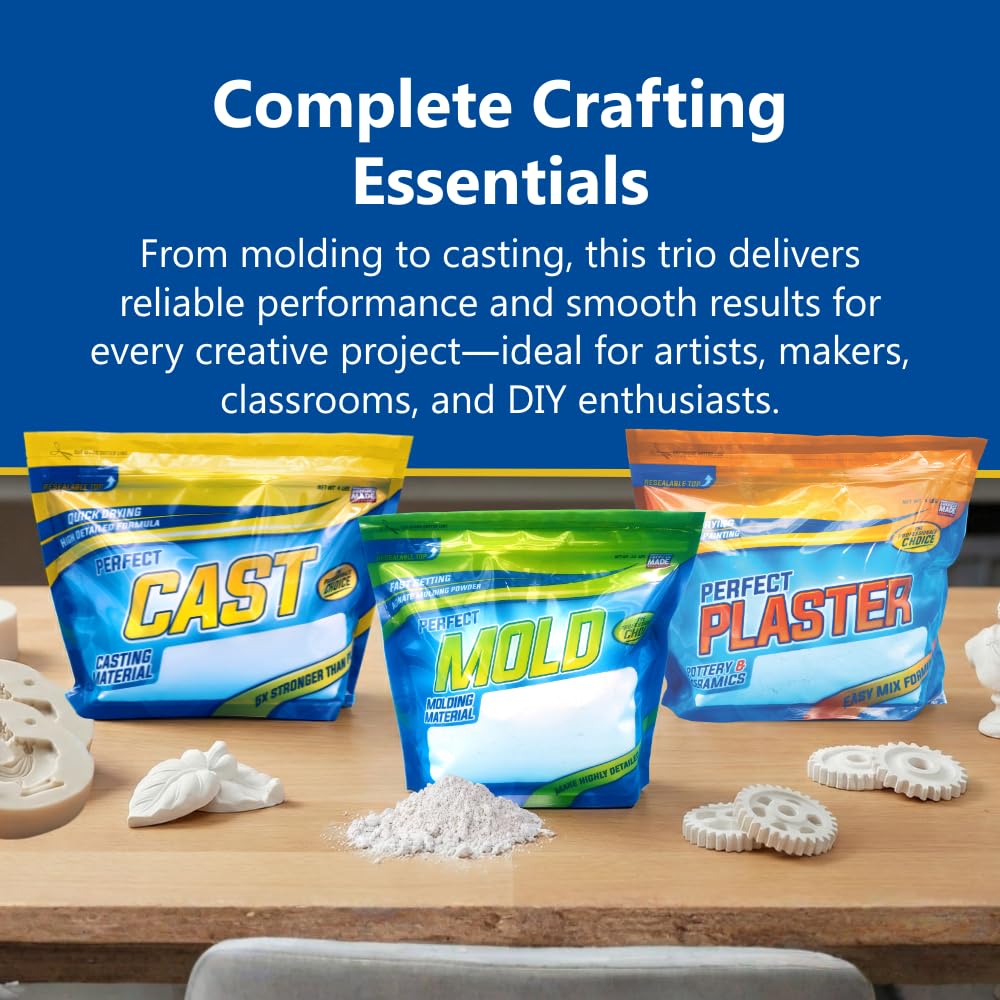 Perfect Cast Mold Casting Powder, Fast-Curing, Non-Toxic, Water-Based Material for DIY Sculptures, Jewelry, Crafts & Models, USA Made, 1 lb Bag
