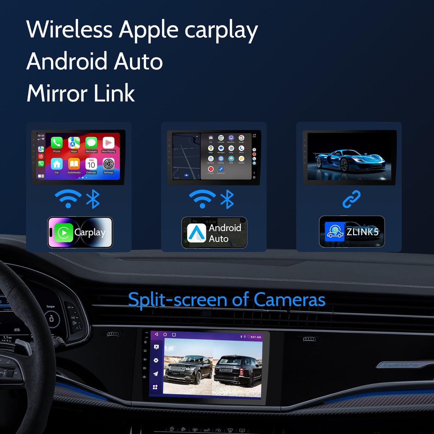 Haudio 9 inch Wireless Double Din Car Stereo,with Apple CarPlay and Android Auto Radio Screen,with Mirror Link, Bluetooth 5.0,1080P Backup Camera, AUX,FM/AM Transmitter|Double Din carplay Screen