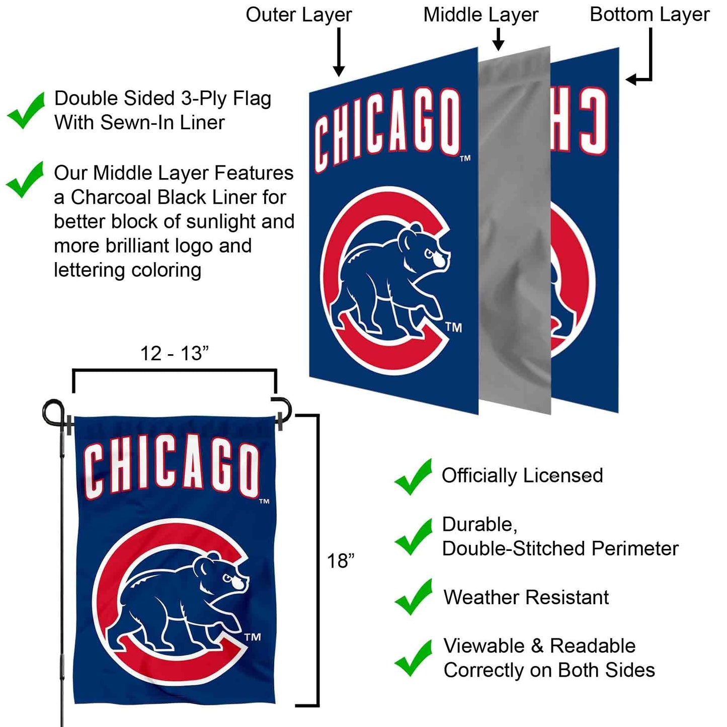 Chicago Baseball Team Walking Bear Double Sided Garden Flag