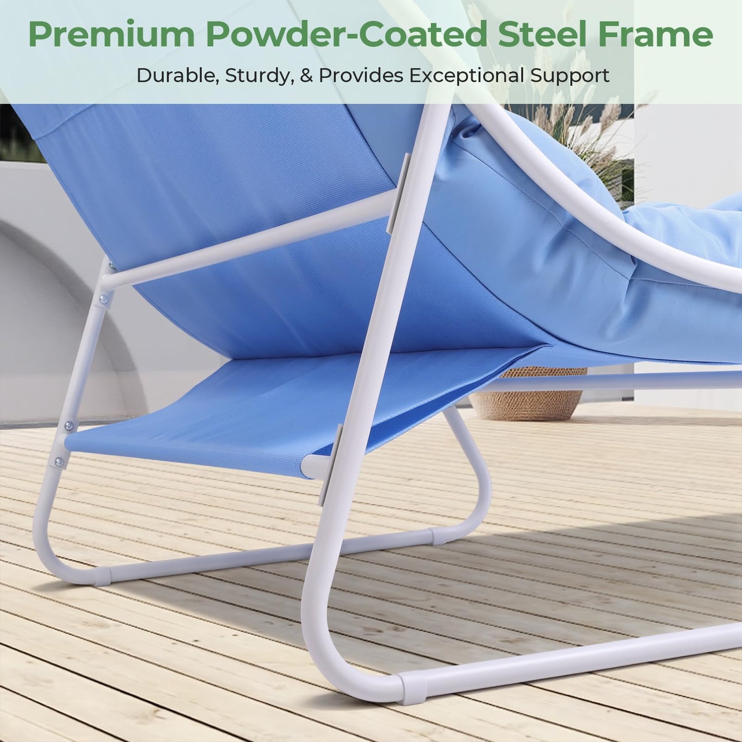 Jocoevol Patio Furniture Set, 4-Piece Outdoor Patio Conversation Set, 2-in-1 Metal Patio Sofa Sets with Cushions & Glass Coffee Tablefor Backyard, Garden, Porch, Poolside, White & Blue