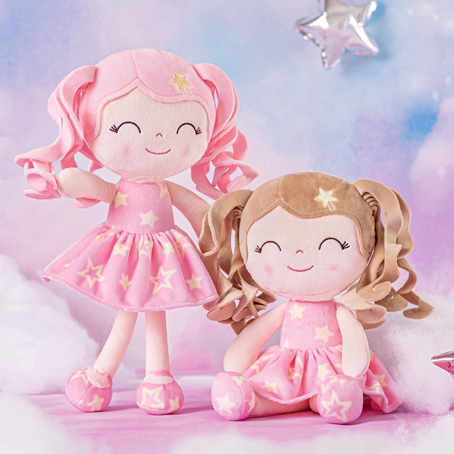 Gloveleya Baby Doll Girl Gift β Soft Plush Princess Doll with Pink Star Dress, Snuggly First Baby Doll for Girls, Stuffed Animal Plush Toy for Toddlers, Birthday Gift, Christmas Galaxy Series