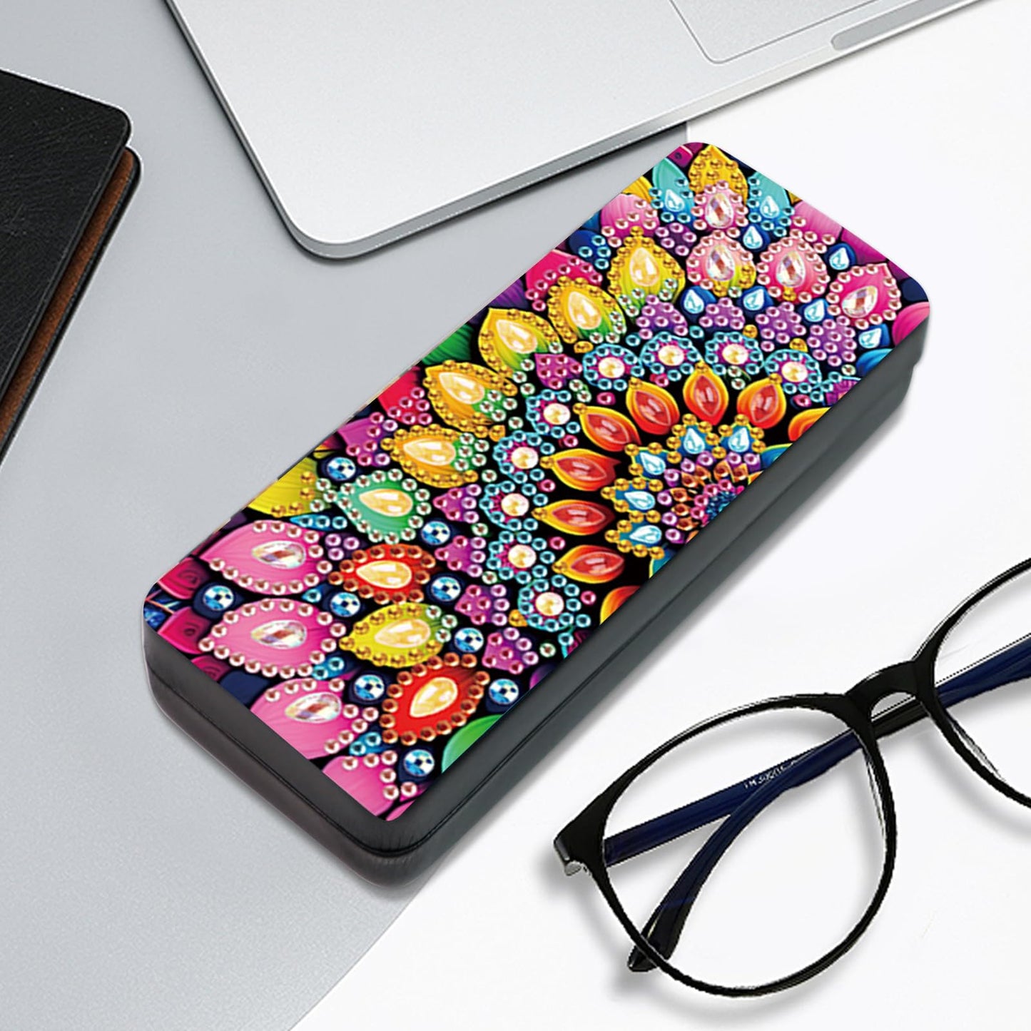AiYuanzsh DIY Diamond Painting Glasses Case, Mandala Flower Eyeglass Storage Box, Colorful 5D Diamond Art Kit for Adults, Travel Sunglasses Holder, Handmade Craft Gift Idea