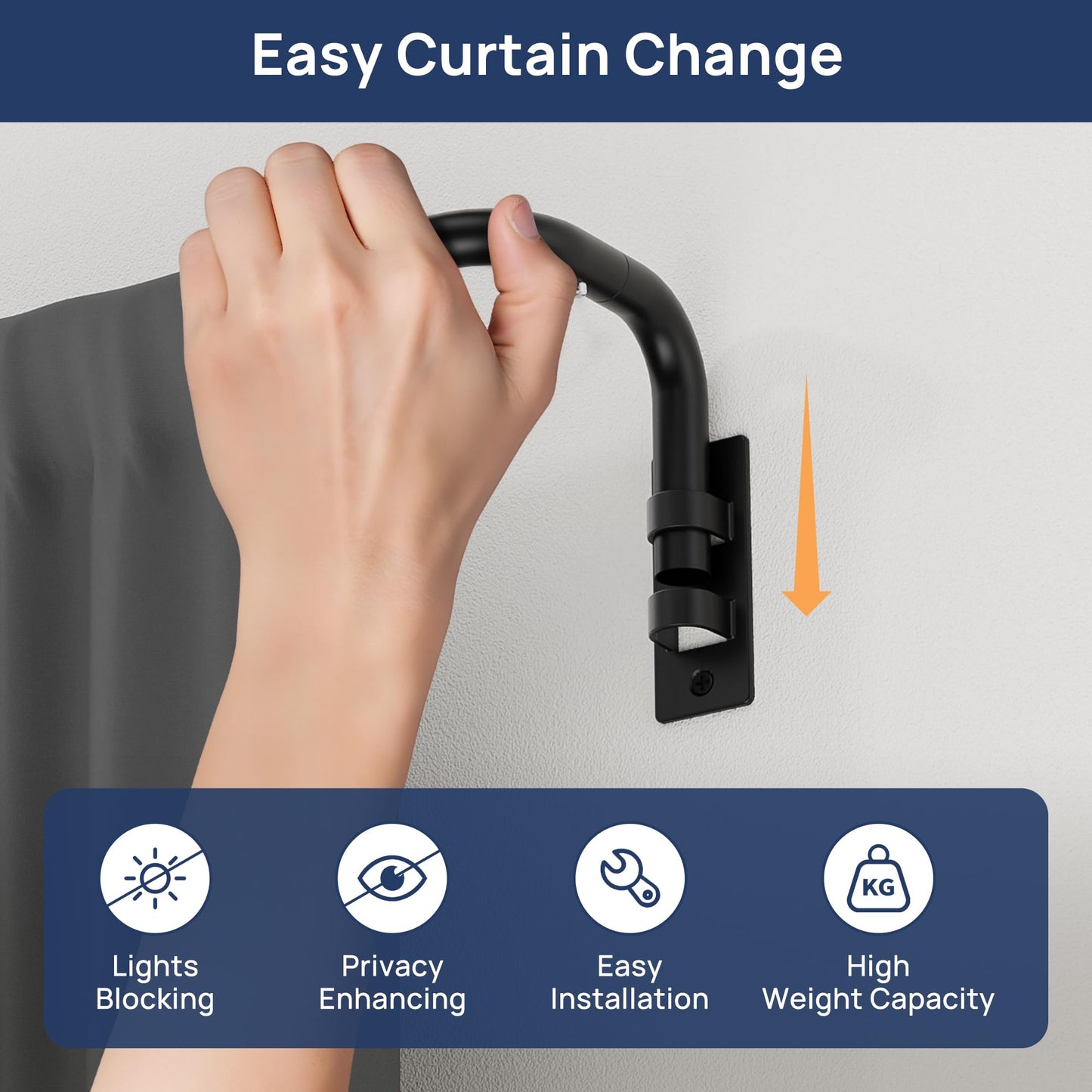 ENJOYBASICS Blackout Curtain rod for windows 48 to 84, 5/8 in Wrap Around Curtain Rods for Bedroom, Living Room, Adjustable from 30 to 86 Inches, Matte Black