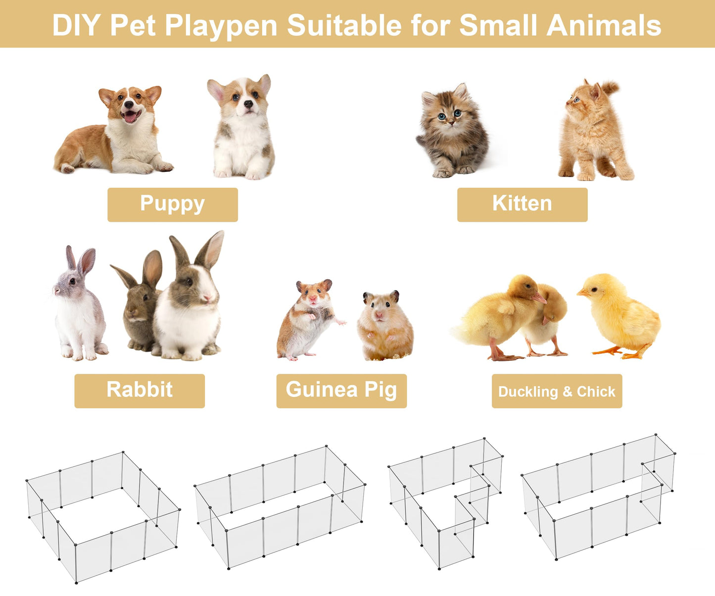 Pet Playpen,Puppy Playpen Transparent Small Animals Playpen, Pet Fence Yard Fence for Puppy,Bunny,Guinea Pigs,Ferrets,Mice,Hamsters,Hedgehogs,Turtles