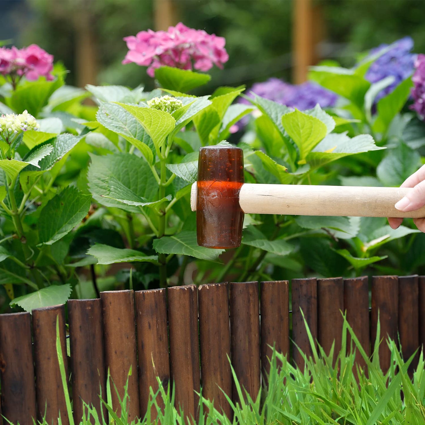 Worth Garden Wooden Short Fence Lawn Edging – Burnt Wood Finish Flexible Garden Border, No Dig Landscape Edging for Flower Beds, Tree Border & Yard – 11.8” H x 42” L
