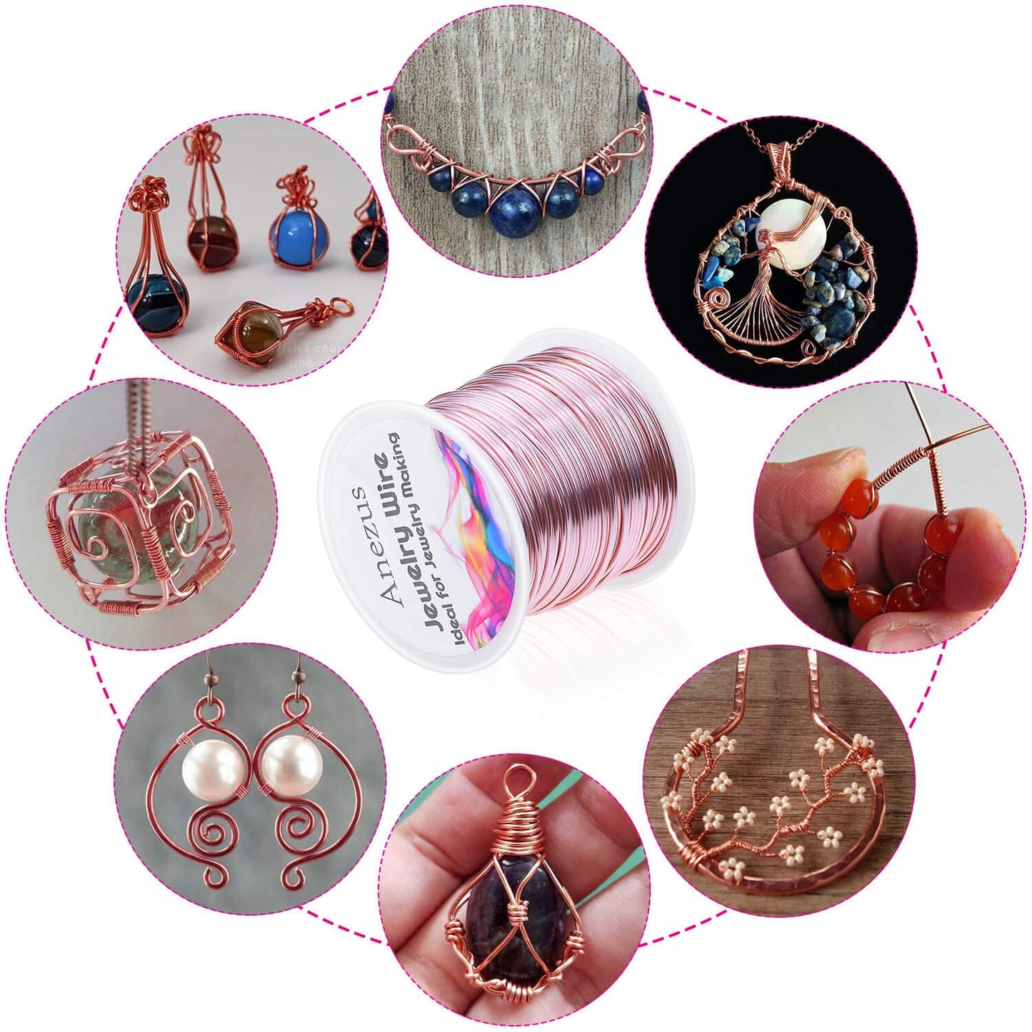 Anezus 18 Gauge Jewelry Wire for Jewelry Making, Anezus Craft Wire Tarnish Resistant Copper Beading Wire for Jewelry Making Supplies and Crafting (18 Gauge, Rose Gold)
