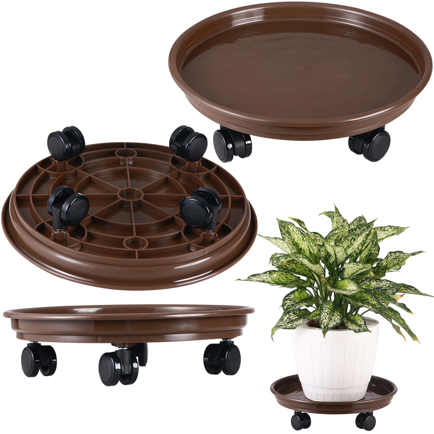5 Packs Large Plant Caddy with PU Wheels 12" Rolling Plant Stands Heavy-duty Plastic Plant Roller Base Pot Movers Plant Saucers on Wheels Indoor Outdoor Plant Dolly with Casters Planter Tray Coaster