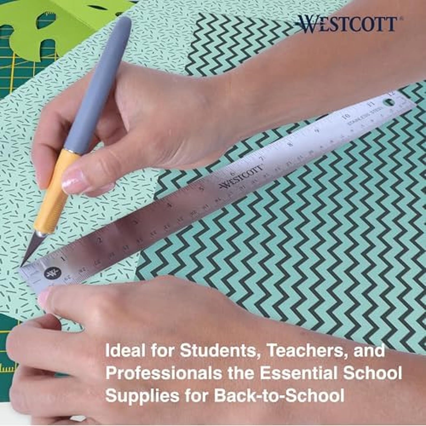 Westcott Stainless Steel Ruler Set with Non-Slip Cork Backing, Easy to Read Etched Markings, Flexible and Sturdy Design, for Crafting, Office, Classroom, Back to School Supplies, 12-Inch, 3 Pack