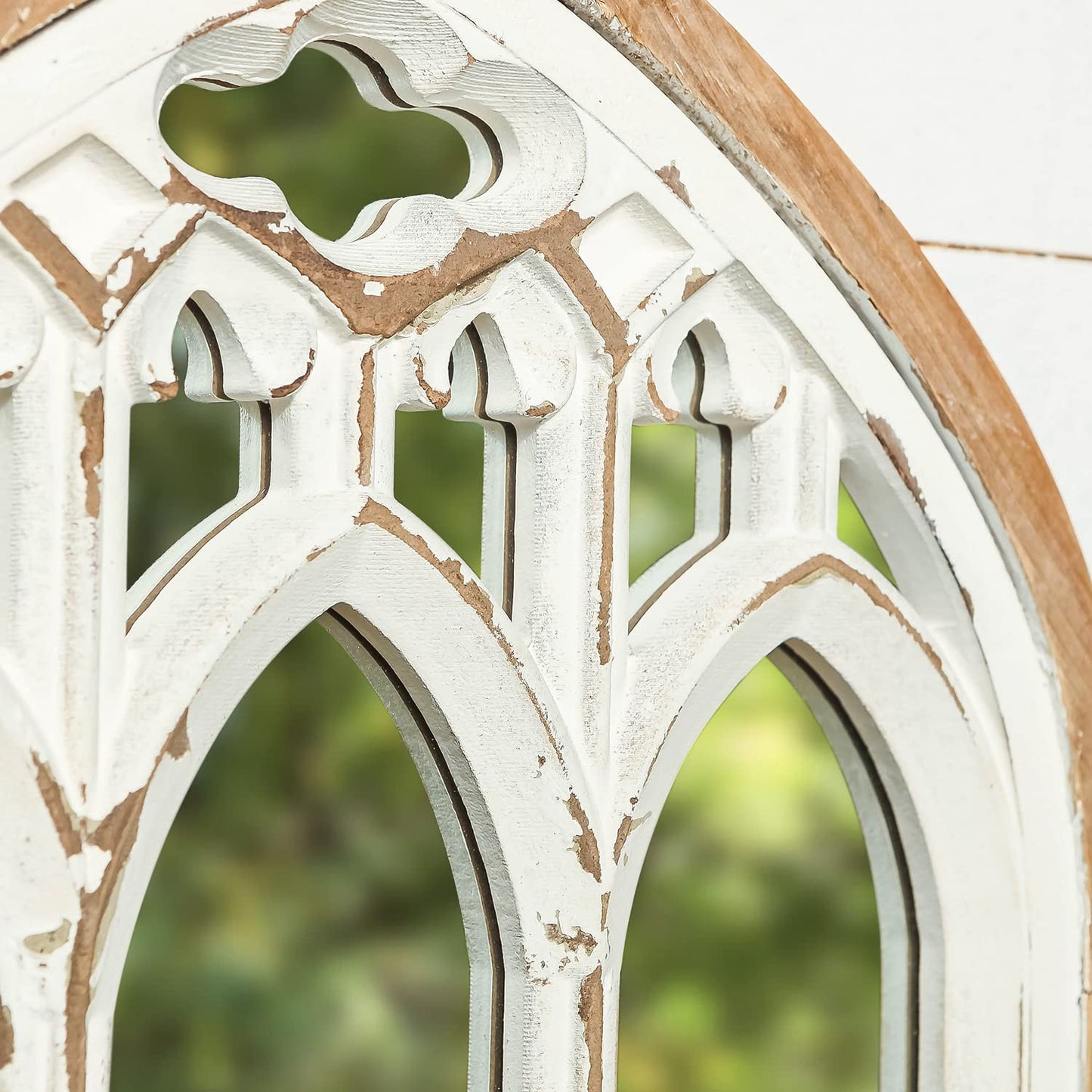 Synovana Arch Window Wall Mirror - Farmhouse Cathedral Wall Decor with Wooden Frame for Entryway Hallway Living Room - 16.14" x 1.38" x 25.2"