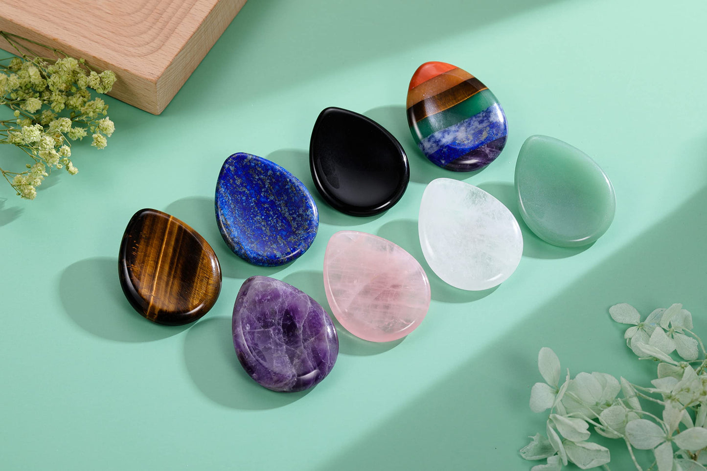 CrystalTears Tiger's Eye Thumb Worry Stone Healing Crystal Pocket Palm Stone Worry Stones for Anxiety Stress Relief