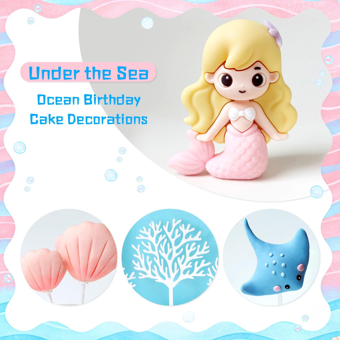 Under the Sea Ocean Birthday Cake Decorations Sea Ocean Party Favor Supplies for Sea Ocean Theme Baby Shower Birthday Party