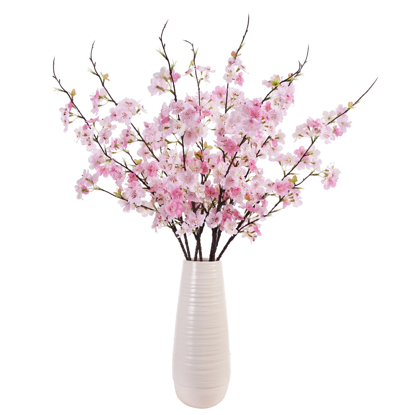 ENALGRE Artificial Cherry Blossom Branches 27.6In Silk Cherry Blossom Branches Long Stem Artificial Flowers for Tall Vase, for Home Decor, Weddings Decor, Parties & Festival Gifts 8PCS ,Pinkish White