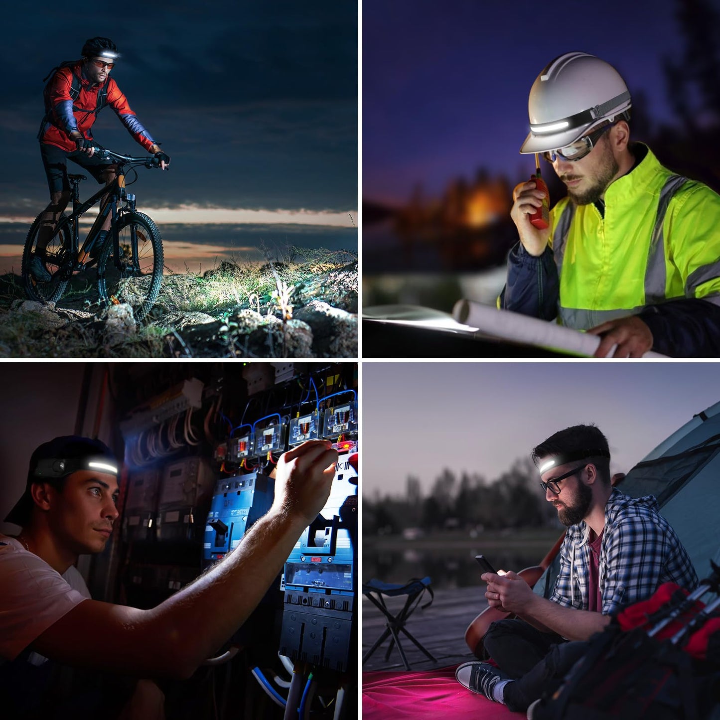 Lepro LED Headlamp Rechargeable - Super Bright Motion Sensor Head lamp with 1200 mAh Battery, 230°COB Wide Beam & Adjustable Spotlight, IP44 Waterproof Headlight for Camping, Hiking, Running, 2 Pack