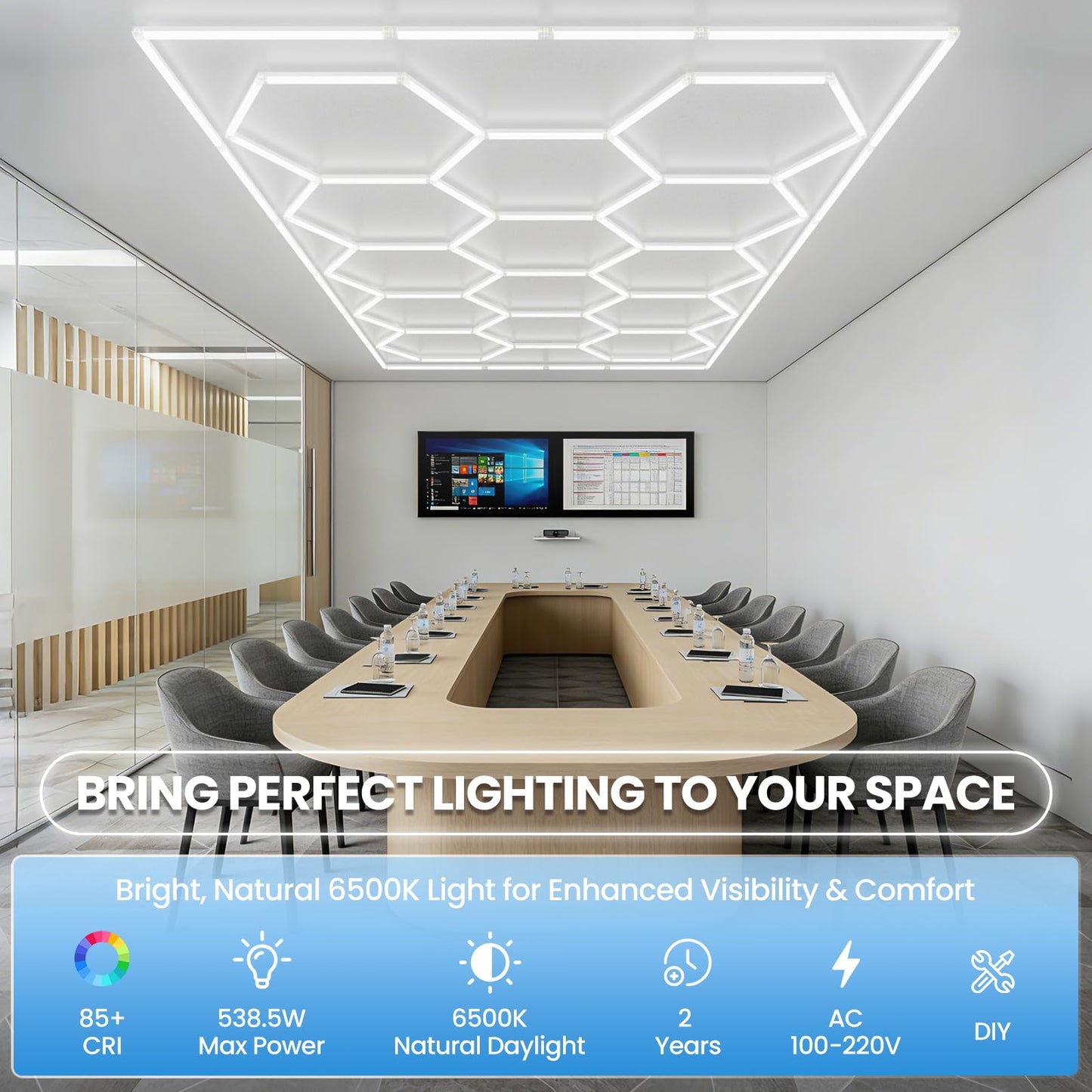 Hexagon Garage Light with Rectangular Frame, 539W 6500K High Brightness LED Shop Light, 14-Pack Design for Garage, Workshop, Basement, Car Detailing