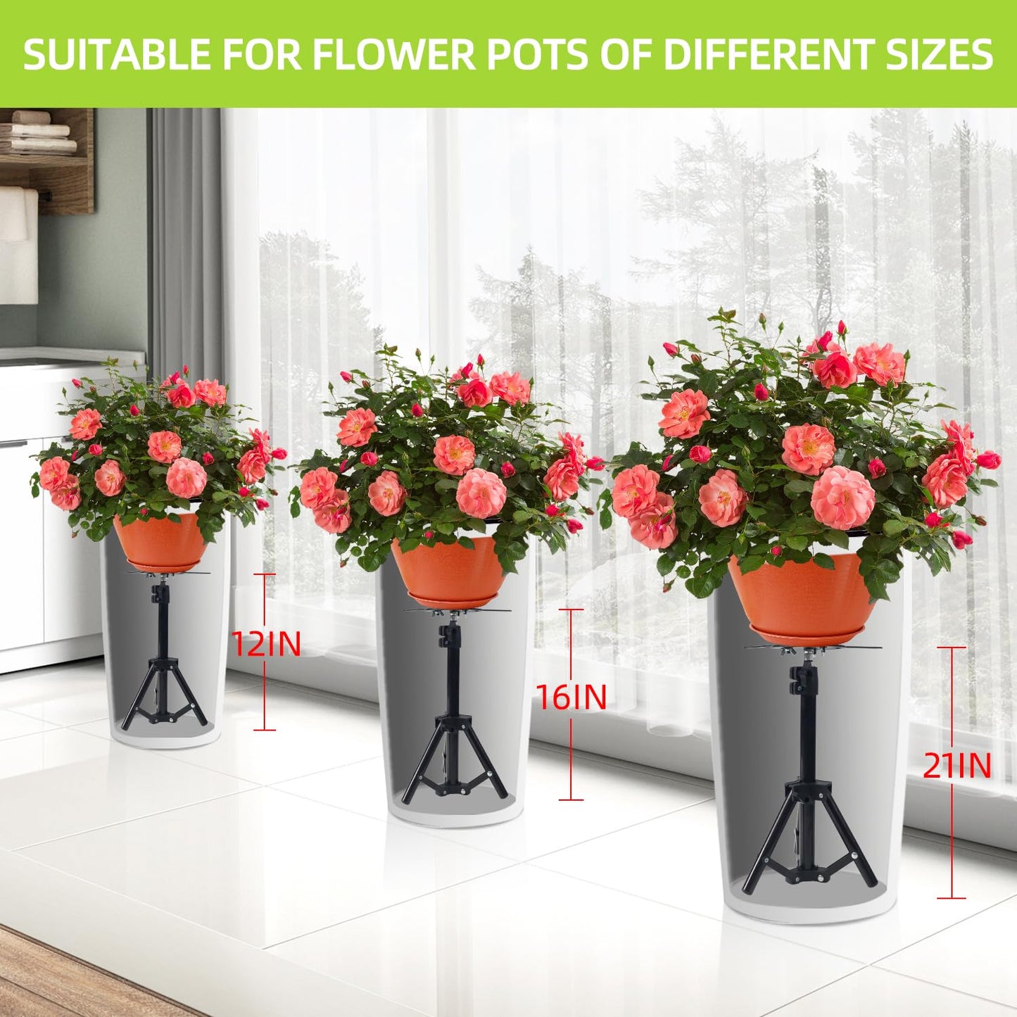 YUJIASH 1PCS Adjustable Planter Inserts Plant risers,Tall Tapered Plant Riser Fill Bottom,Planter Fillers for Large Pots,Indoor and Outdoor (12-21" Rise,4-12" Top)