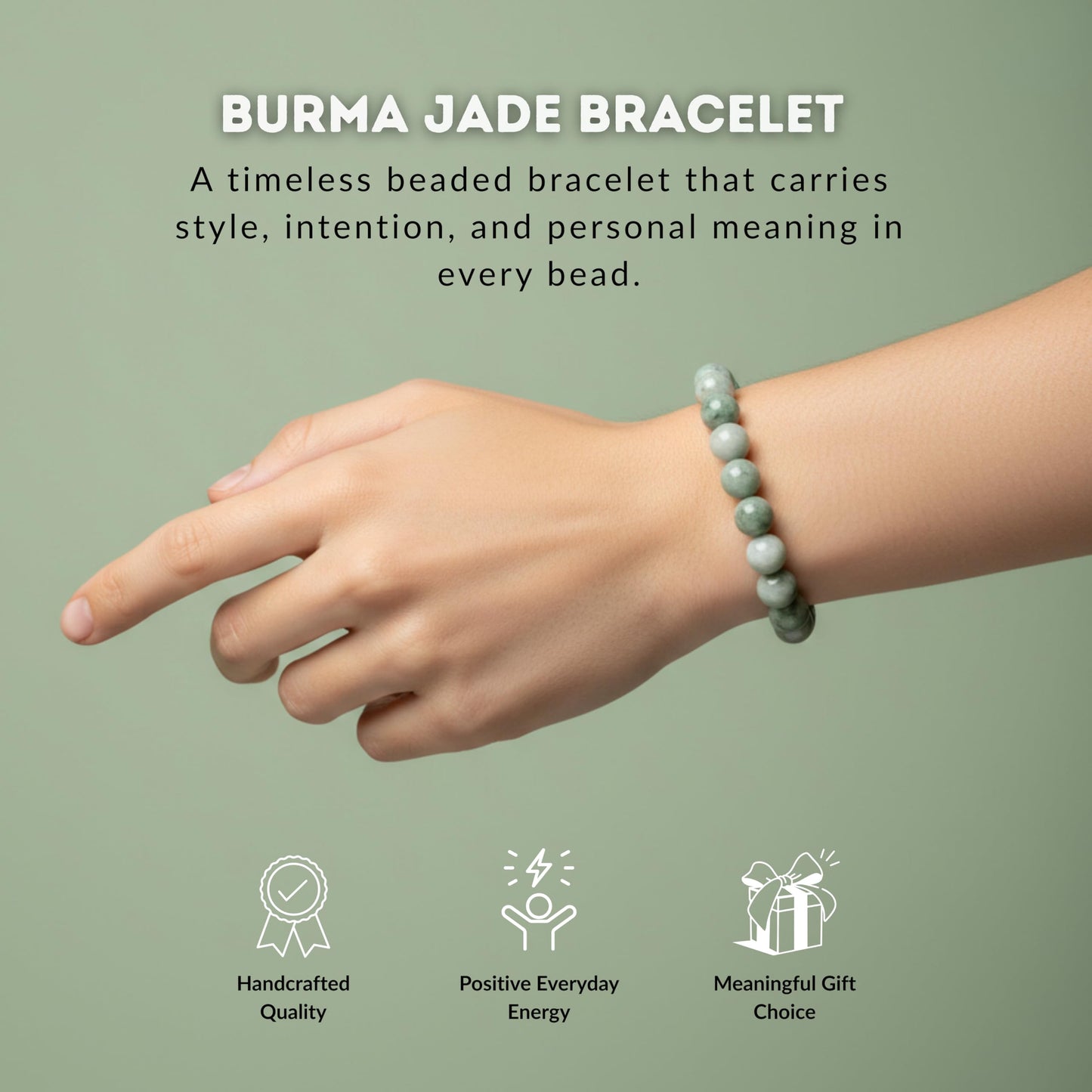 Cherry Tree Collection Burma Jade Beaded Bracelet – Genuine 8mm Gemstone Stretch Bracelet for Men & Women – Handmade Crystal Bracelet - (Burma Jade - S)
