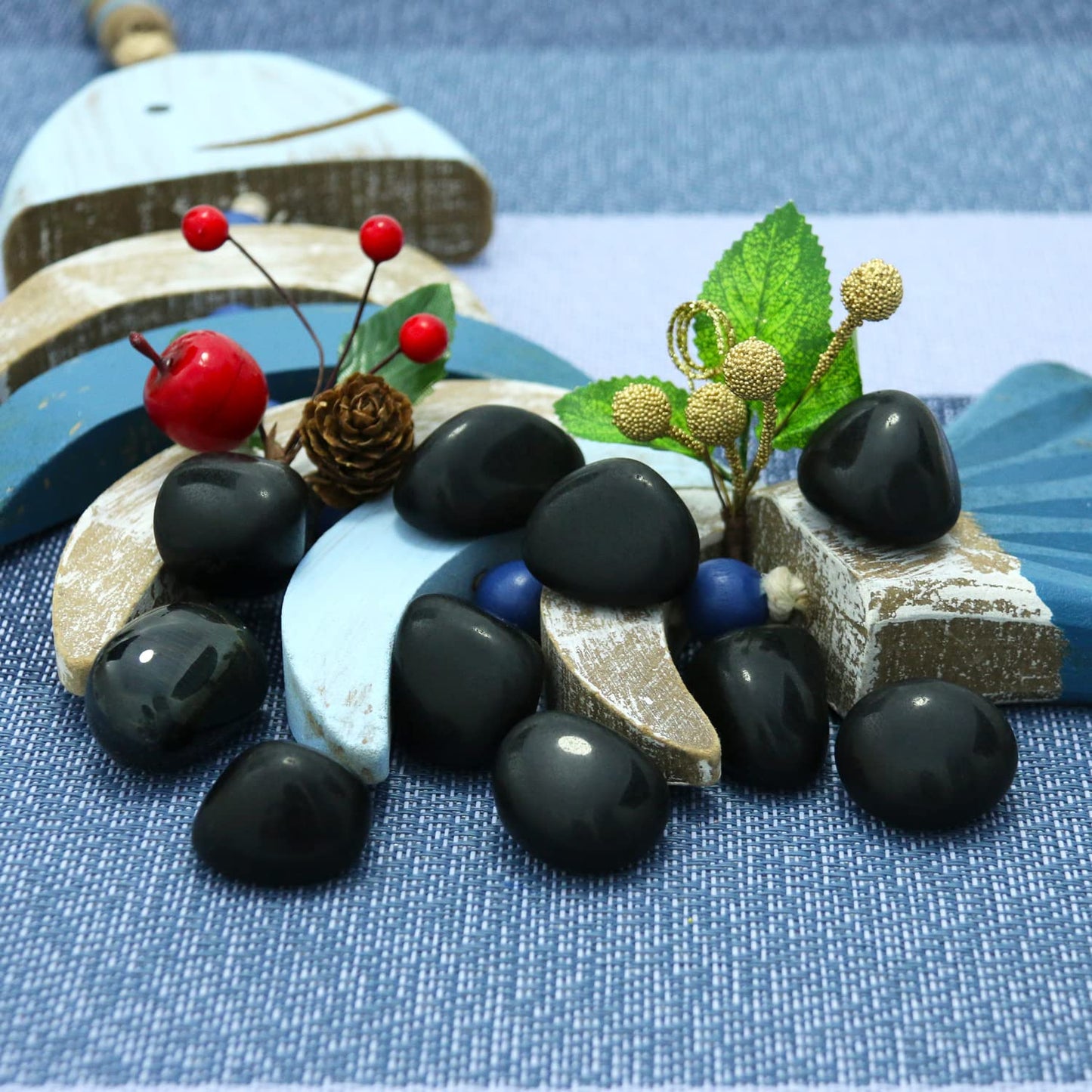 Namzi Natural Black Obsidian Crystal Stone, Black Stones Bulk, Crystals and Healing Stones, Tumbled Polished Stones for Decoration, Wicca, Reiki, Witchcraft Supplies, Chakra and Energy(10 Pcs)