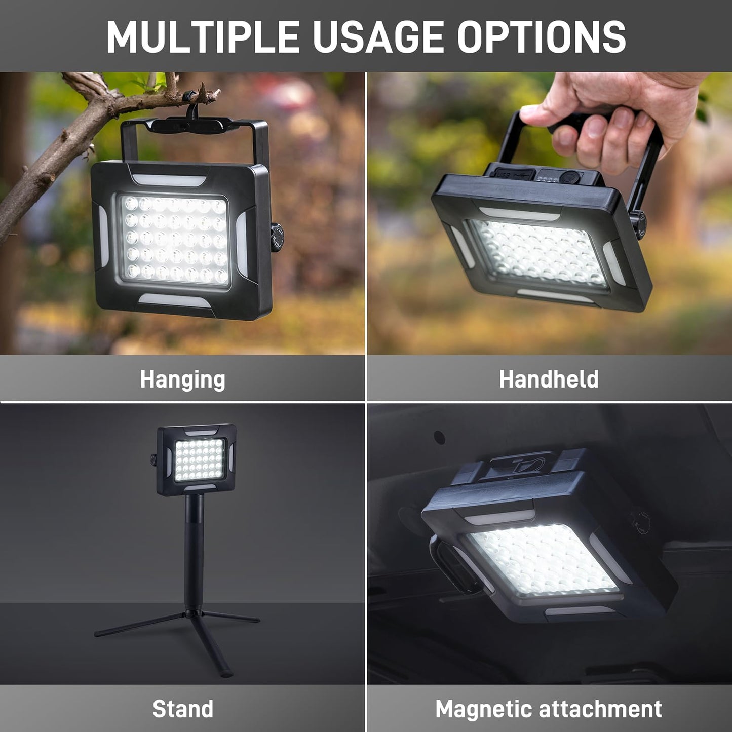 LED Solar Portable Camping Lights with Stand dimmable, 2000LM, Solar Rechargeable Work Lights with Magnetic,IP67 Waterproof, 5 Light Modes Portable Flood Light, Camping Lantern for Indoor Outdoor